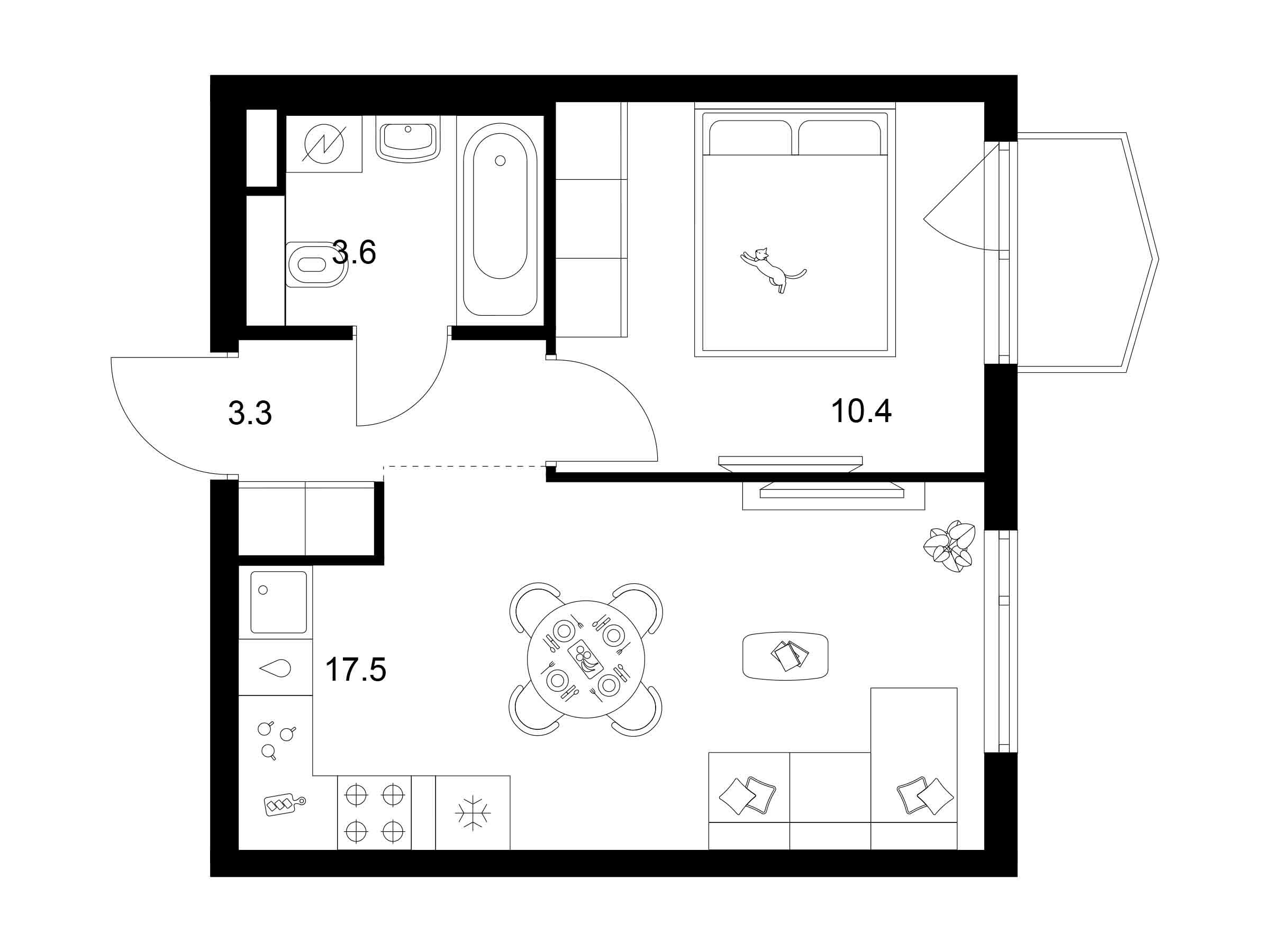 Планировка: 1-комн. квартира 35.40 м² в новостройке Руставели 14