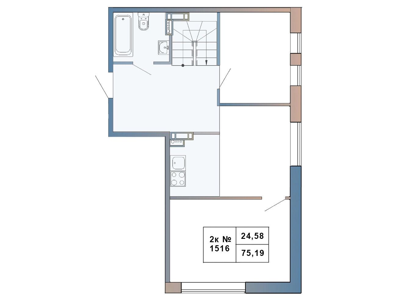 Планировка: 2-комн. квартира 75.19 м² в новостройке Атмосфера Выборга