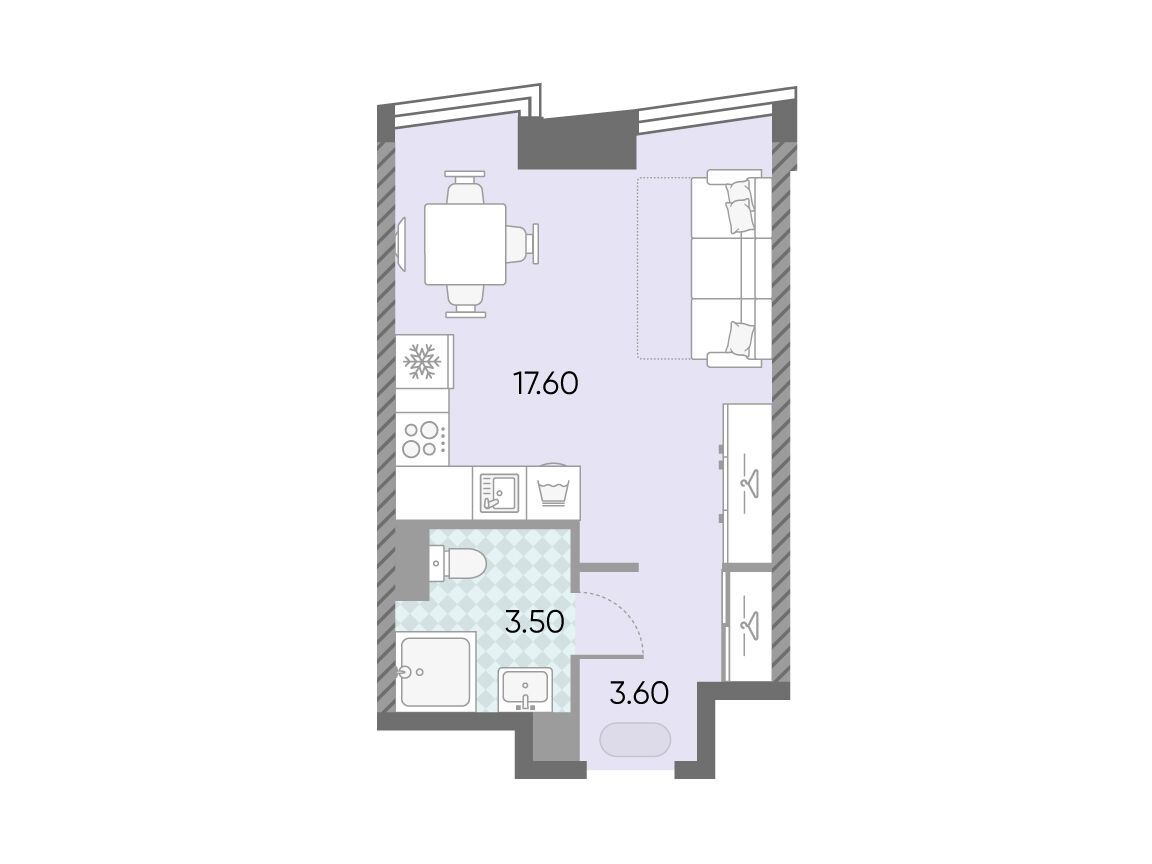 Планировка: Студия 24.70 м² в новостройке Обручева 30