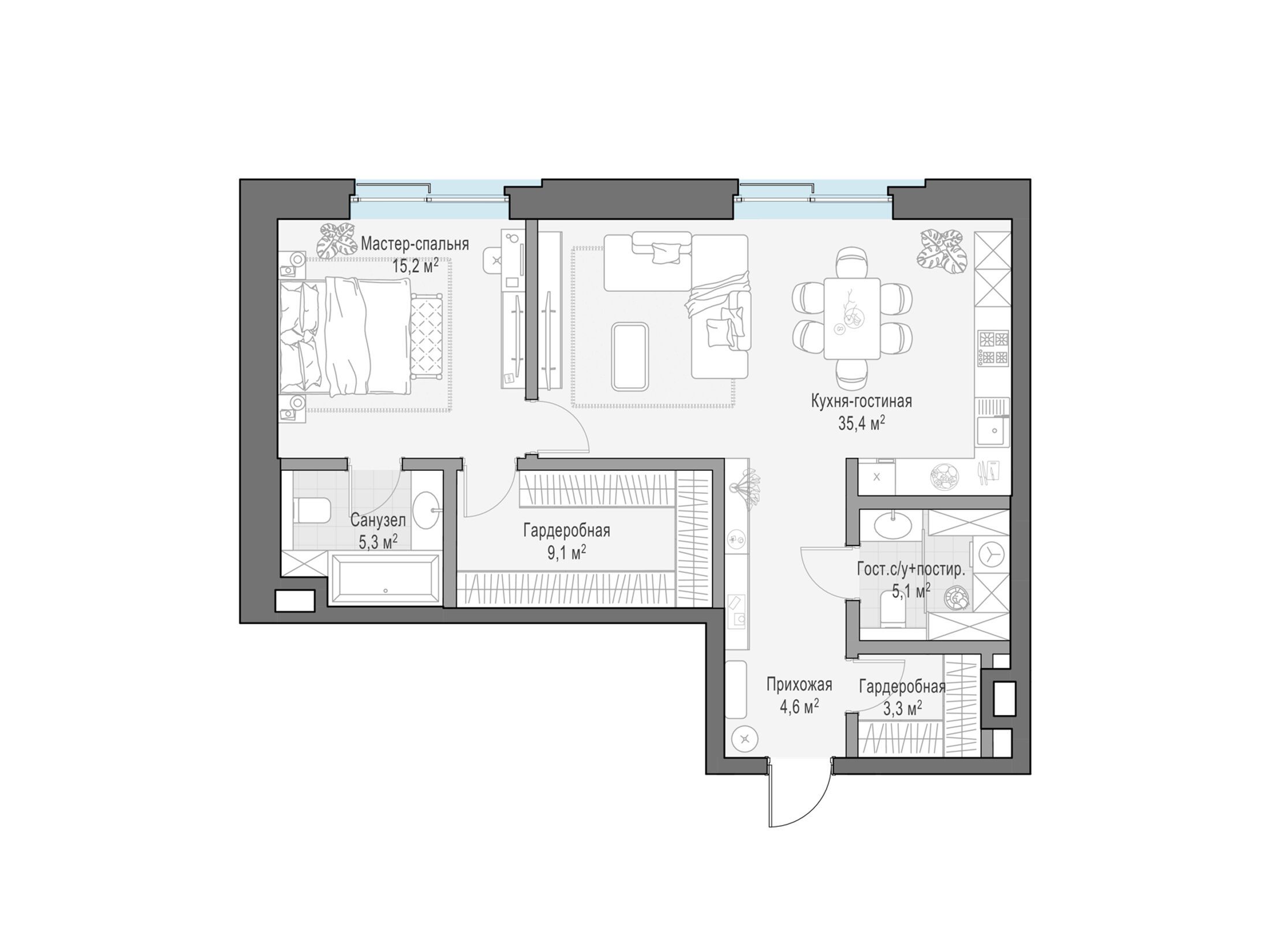 Планировка: 1-комн. квартира 82.90 м² в новостройке Ильинка 3/8