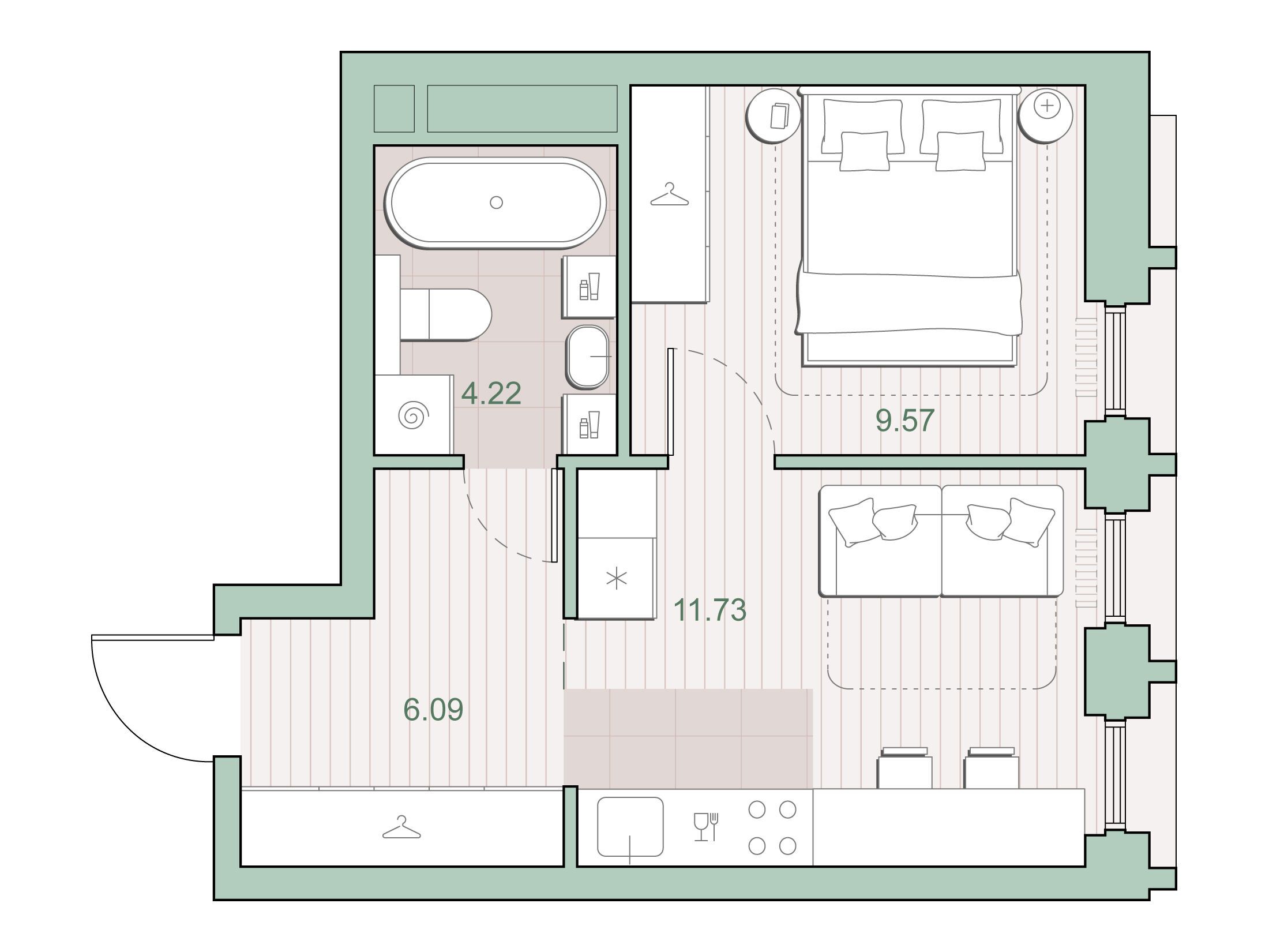 Планировка: 1-комн. квартира 31.61 м² в новостройке Среда на Кутузовском