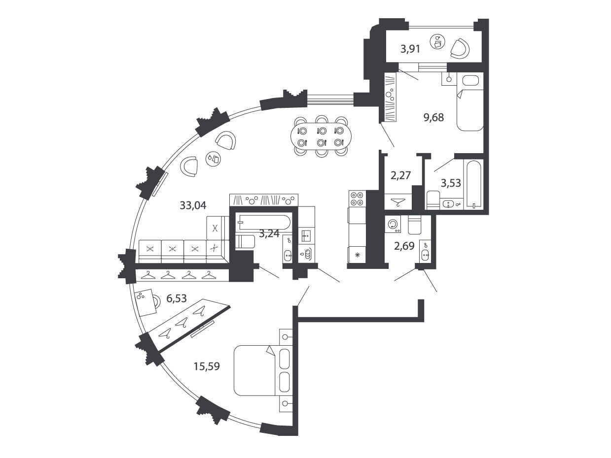 Планировка: 2-комн. квартира 85.29 м² в новостройке Шепилевский