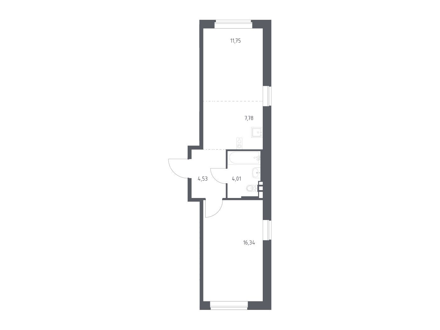 Планировка: 1-комн. квартира 43.70 м² в новостройке Новое Внуково