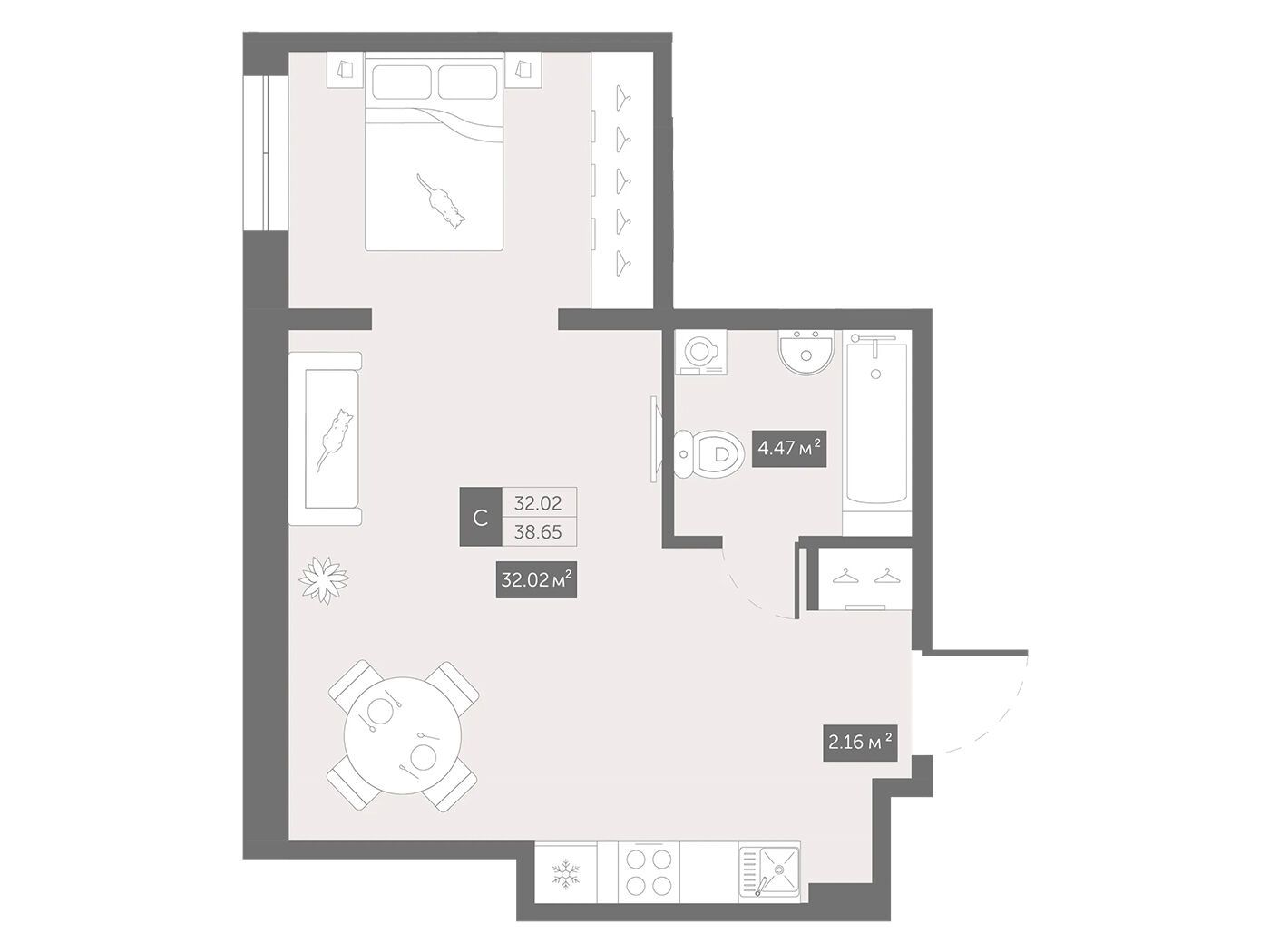 Планировка: Студия 39.50 м² в новостройке Зум Черная речка
