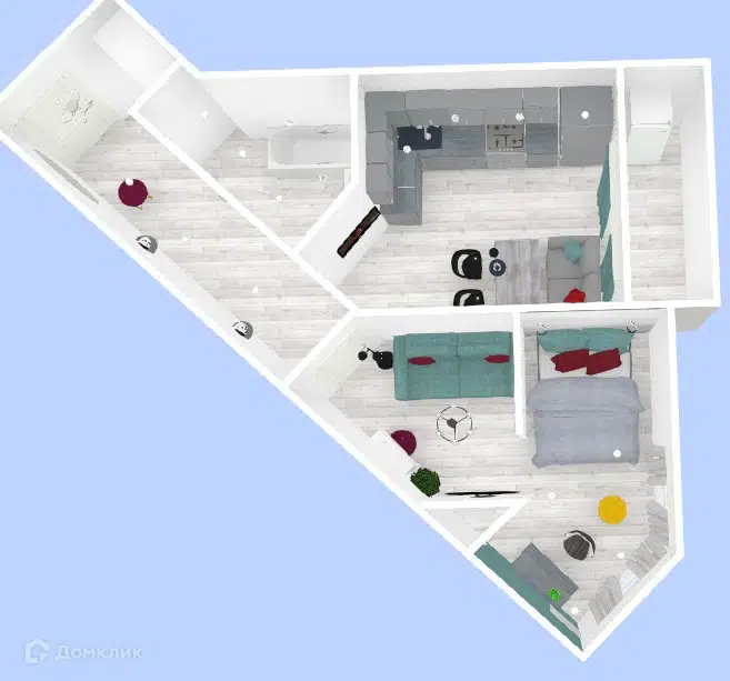 Планировка: 1-комн. квартира 42.00 м² в новостройке Дома Цвета Радуги