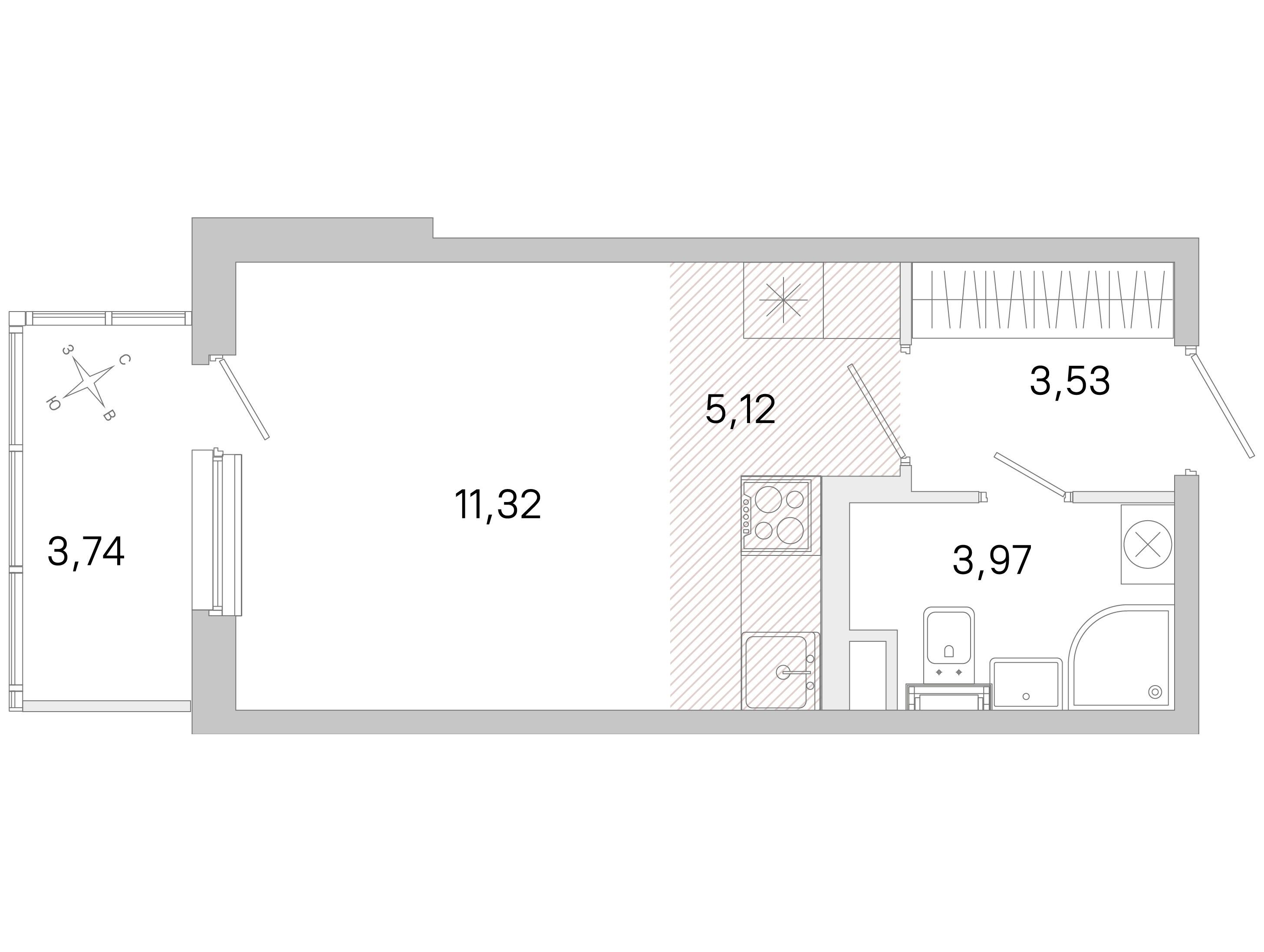 Планировка: Студия 23.94 м² в новостройке Югтаун
