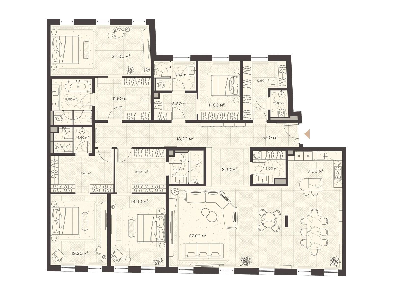 Планировка: 4-комн. квартира 264.00 м² в новостройке ЖК Николь