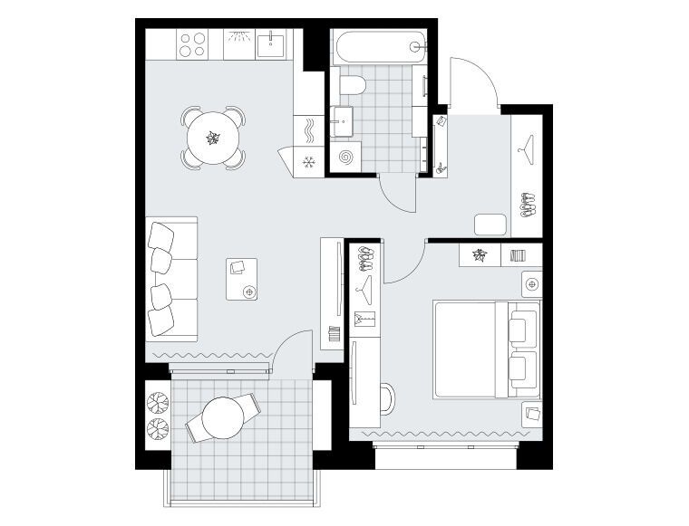 Планировка: 1-комн. квартира 52.70 м² в новостройке Хольм