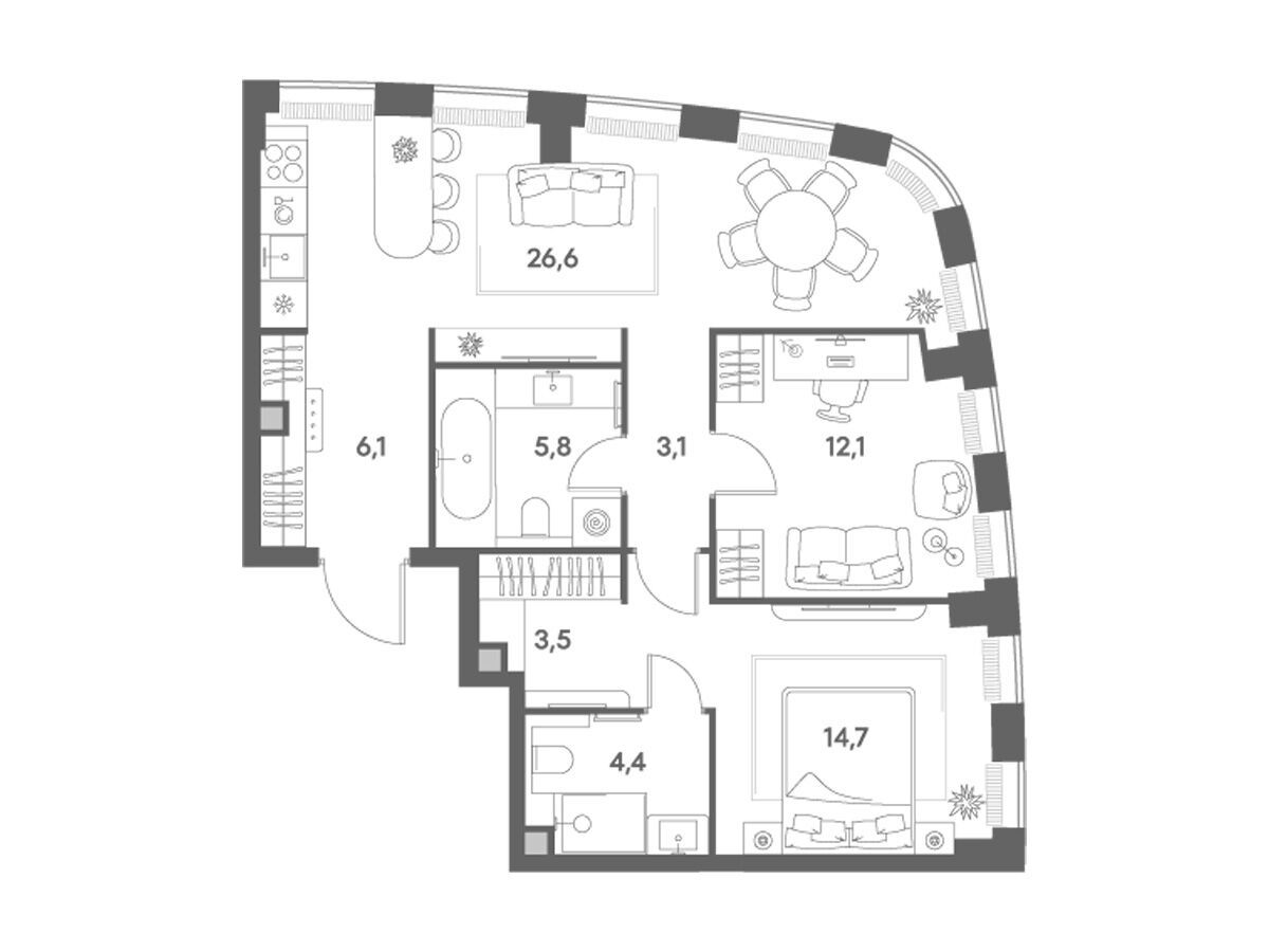 Планировка: 2-комн. квартира 76.30 м² в новостройке Энигмия
