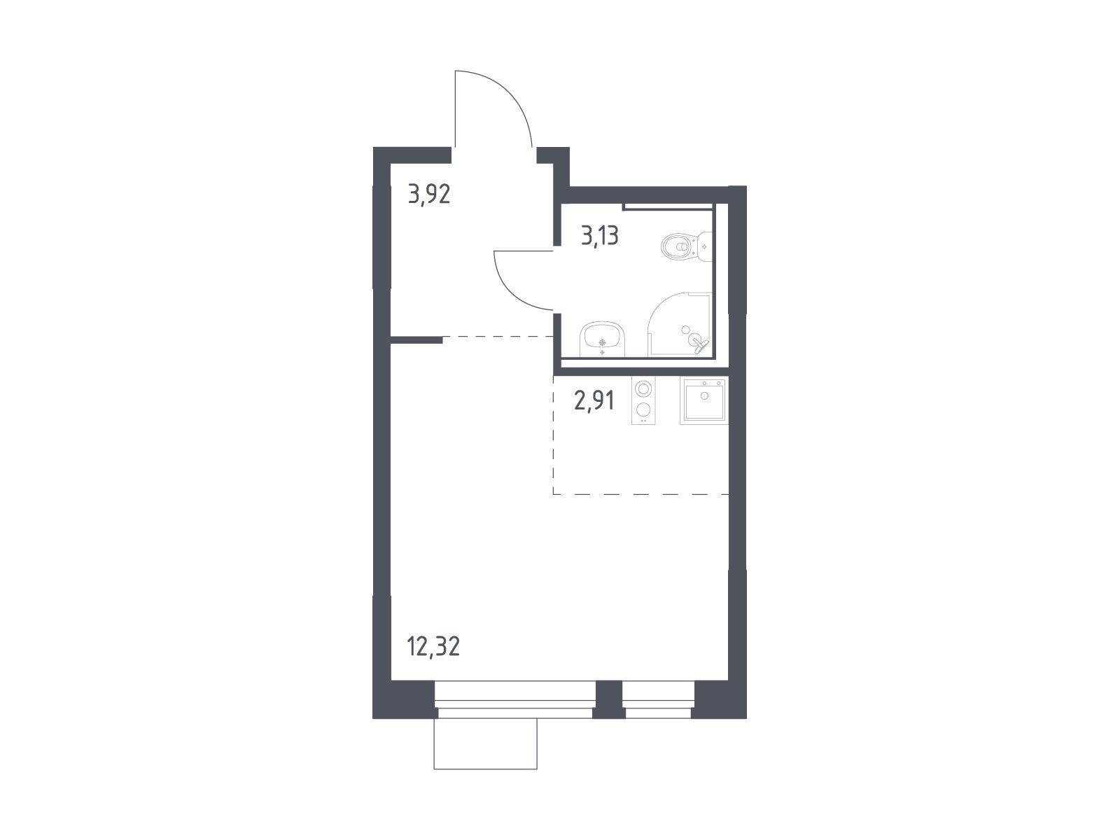 Планировка: Студия 22.28 м² в новостройке Молжаниново
