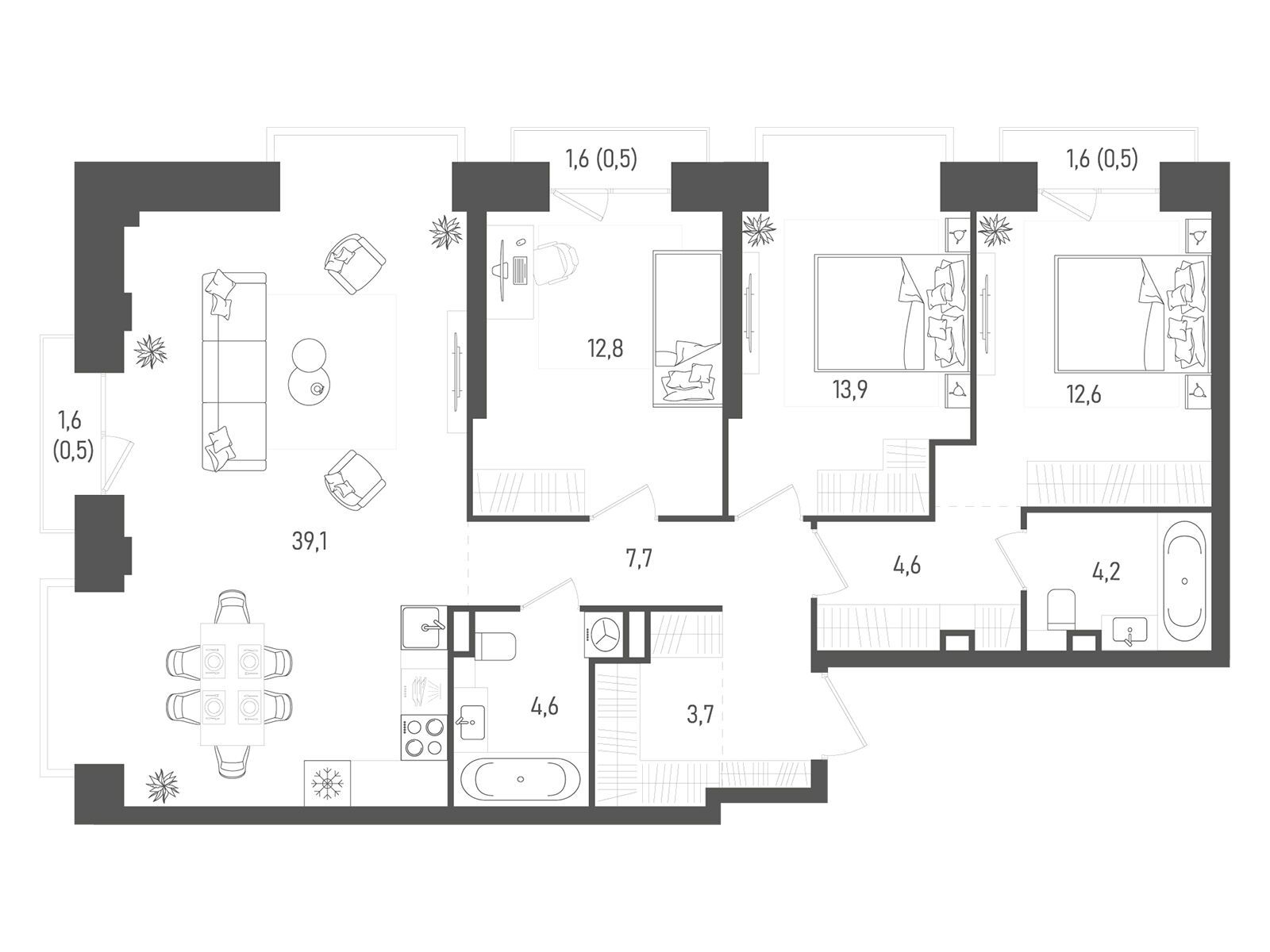 Планировка: 3-комн. квартира 104.70 м² в новостройке Татум