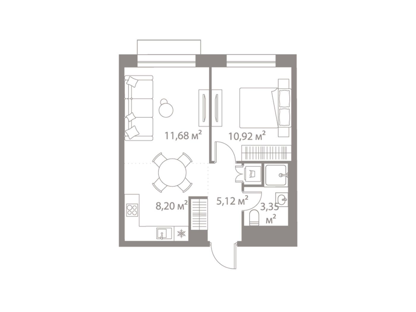 Планировка: 1-комн. квартира 39.27 м² в новостройке Лайф Варшавская