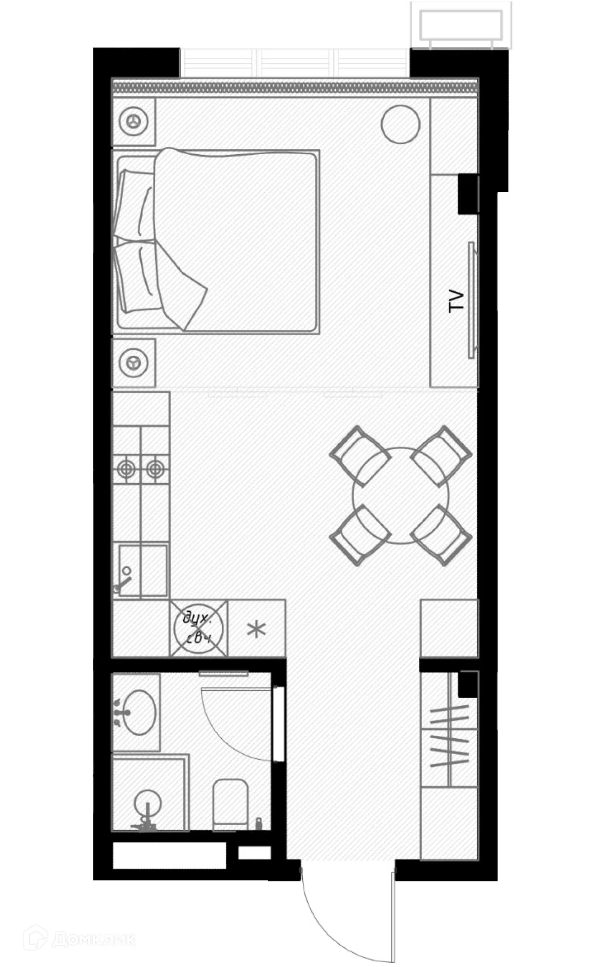 Планировка: Студия 29.80 м² в новостройке Оливия
