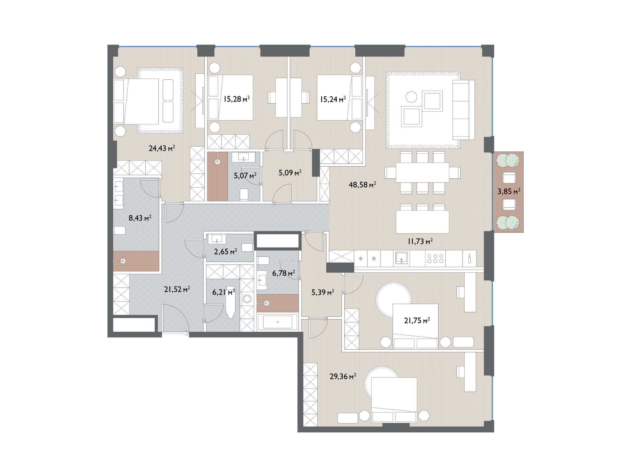 Планировка: 5-комн. квартира 232.00 м² в новостройке Вишневый сад