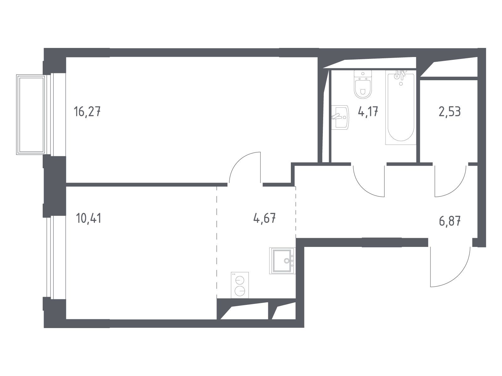 Планировка: 1-комн. квартира 45.10 м² в новостройке Долина Яузы