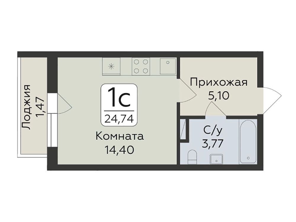 Планировка: Студия 24.74 м² в новостройке Панорама Юкки