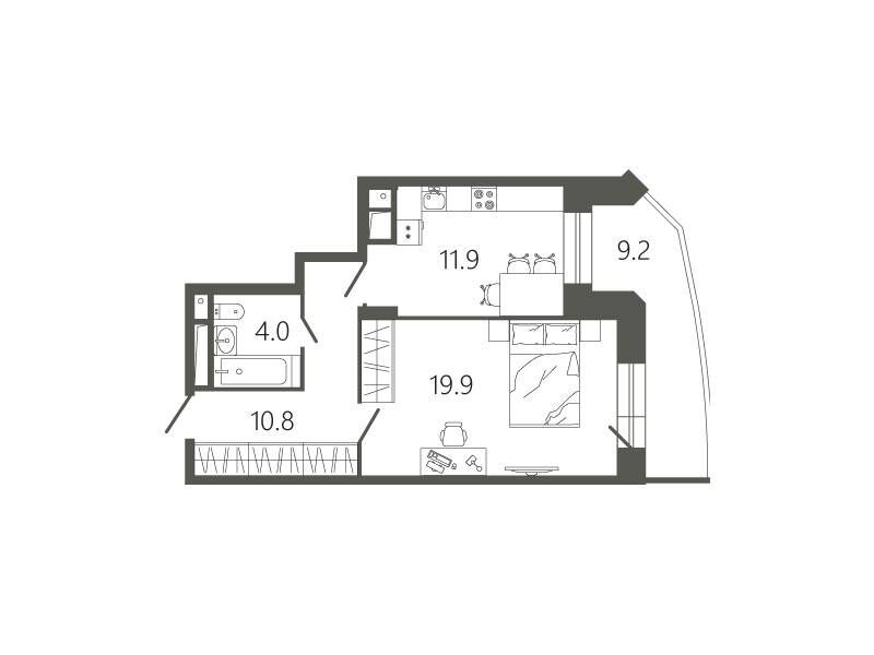 Планировка: 1-комн. квартира 49.40 м² в новостройке ЖК Мессиер 18