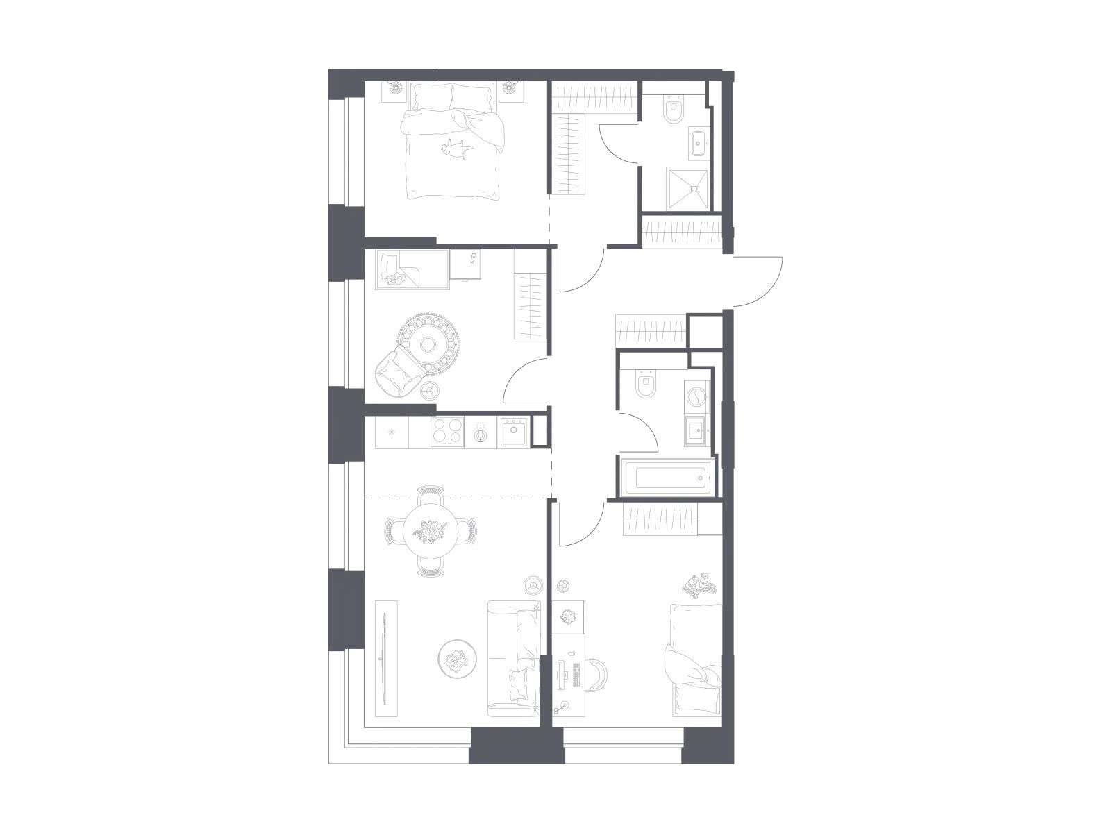 Планировка: 3-комн. квартира 70.90 м² в новостройке Верейская 41