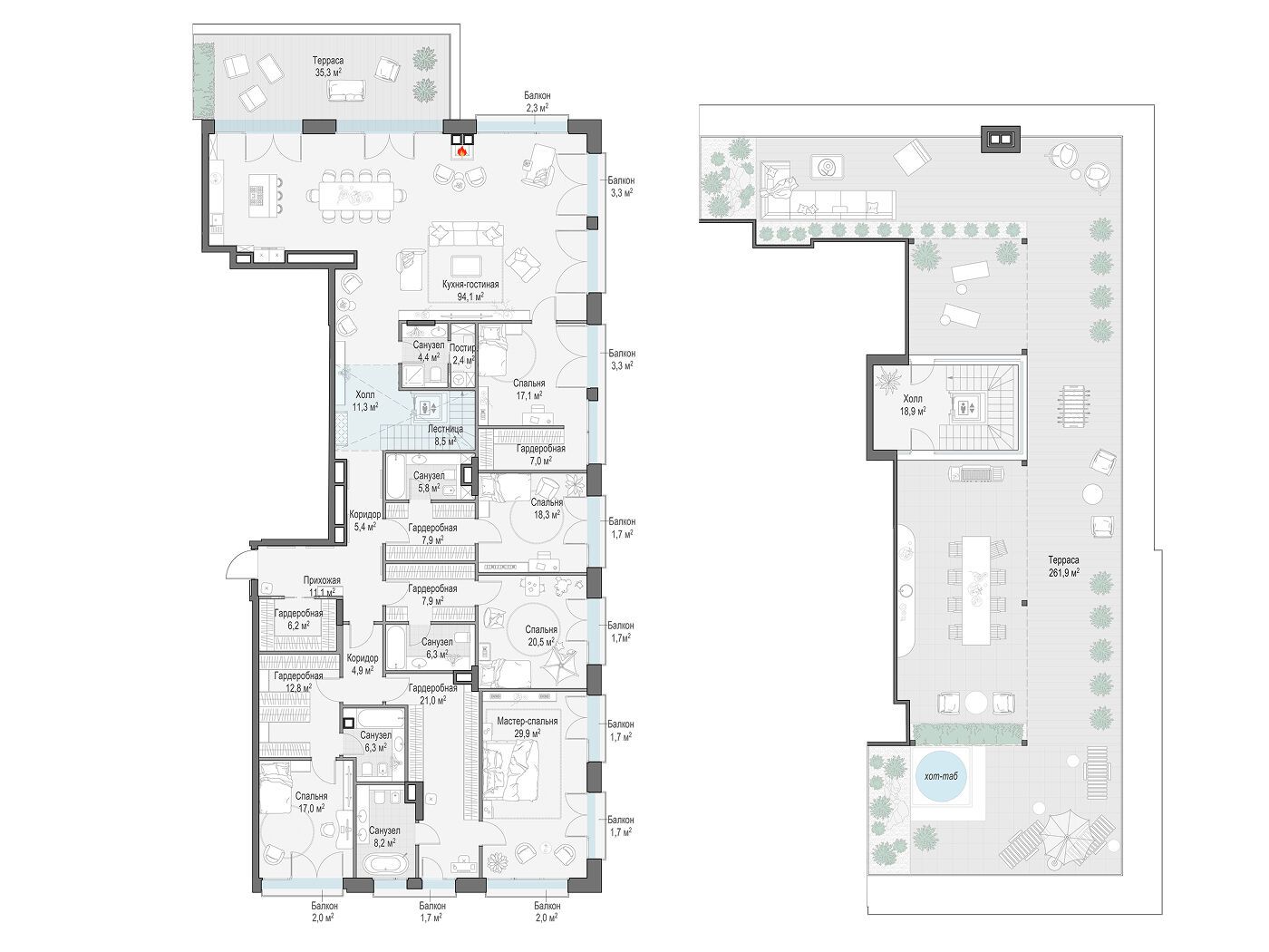 Планировка: 5-комн. квартира 348.10 м² в новостройке Обыденский №1