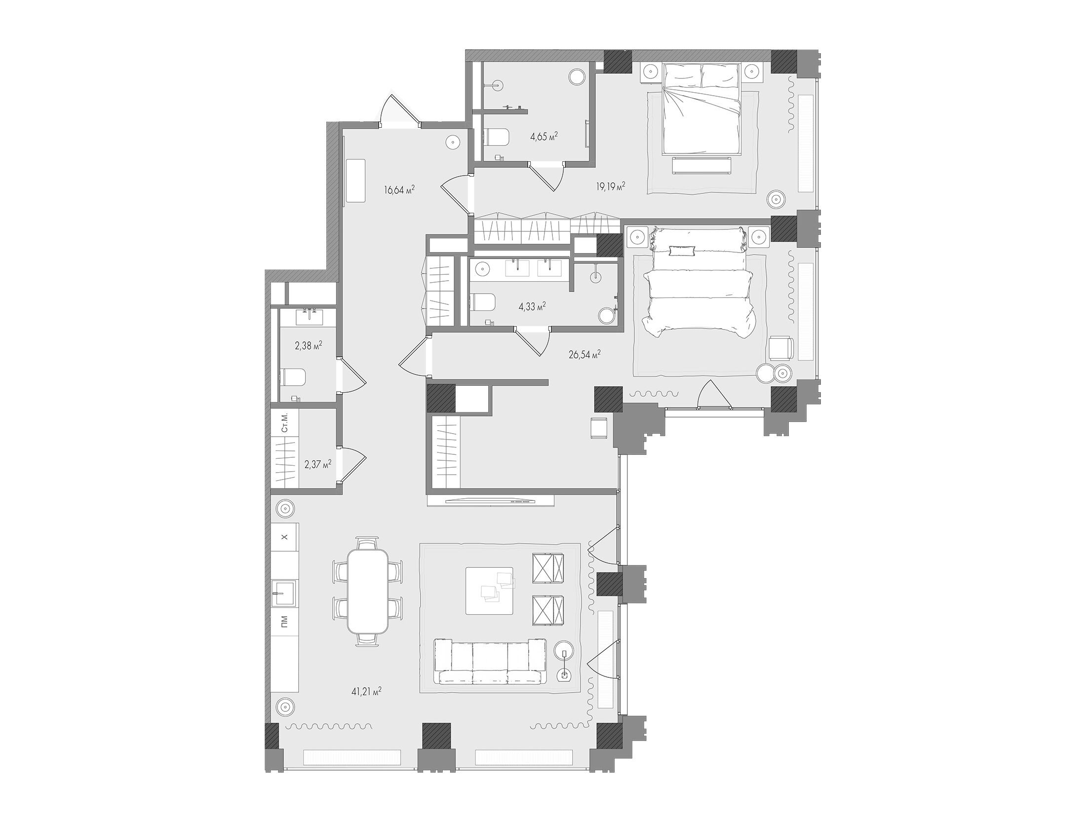 Планировка: 2-комн. квартира 121.00 м² в новостройке ЖК Форум