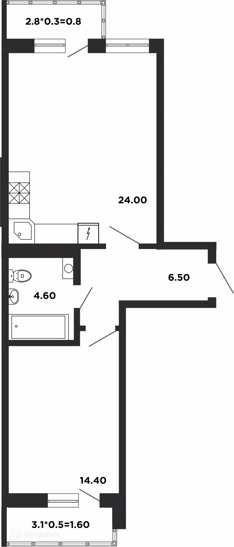 Планировка: 1-комн. квартира 52.10 м² в новостройке Красная площадь