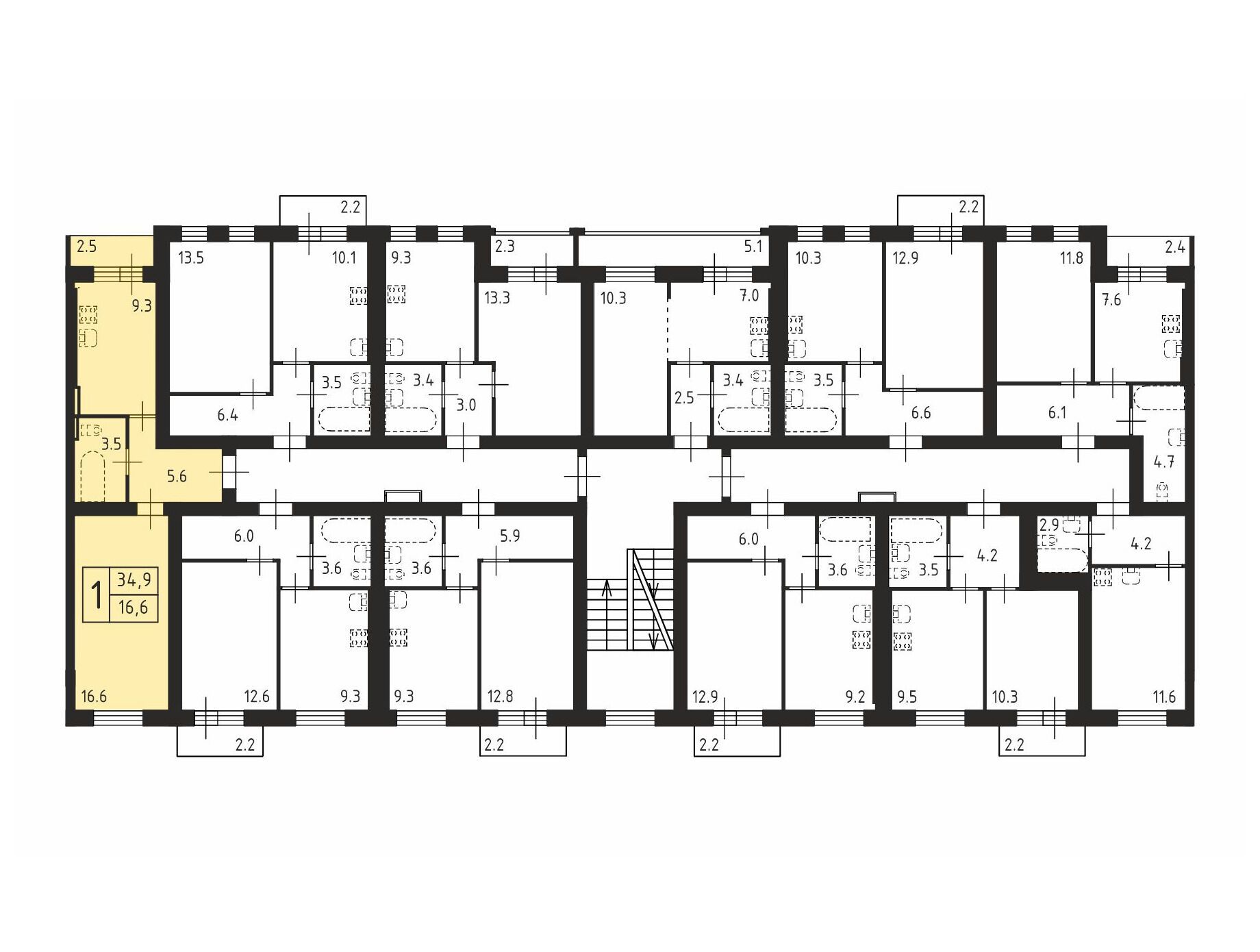 Планировка: 1-комн. квартира 34.90 м² в новостройке Щегловская усадьба