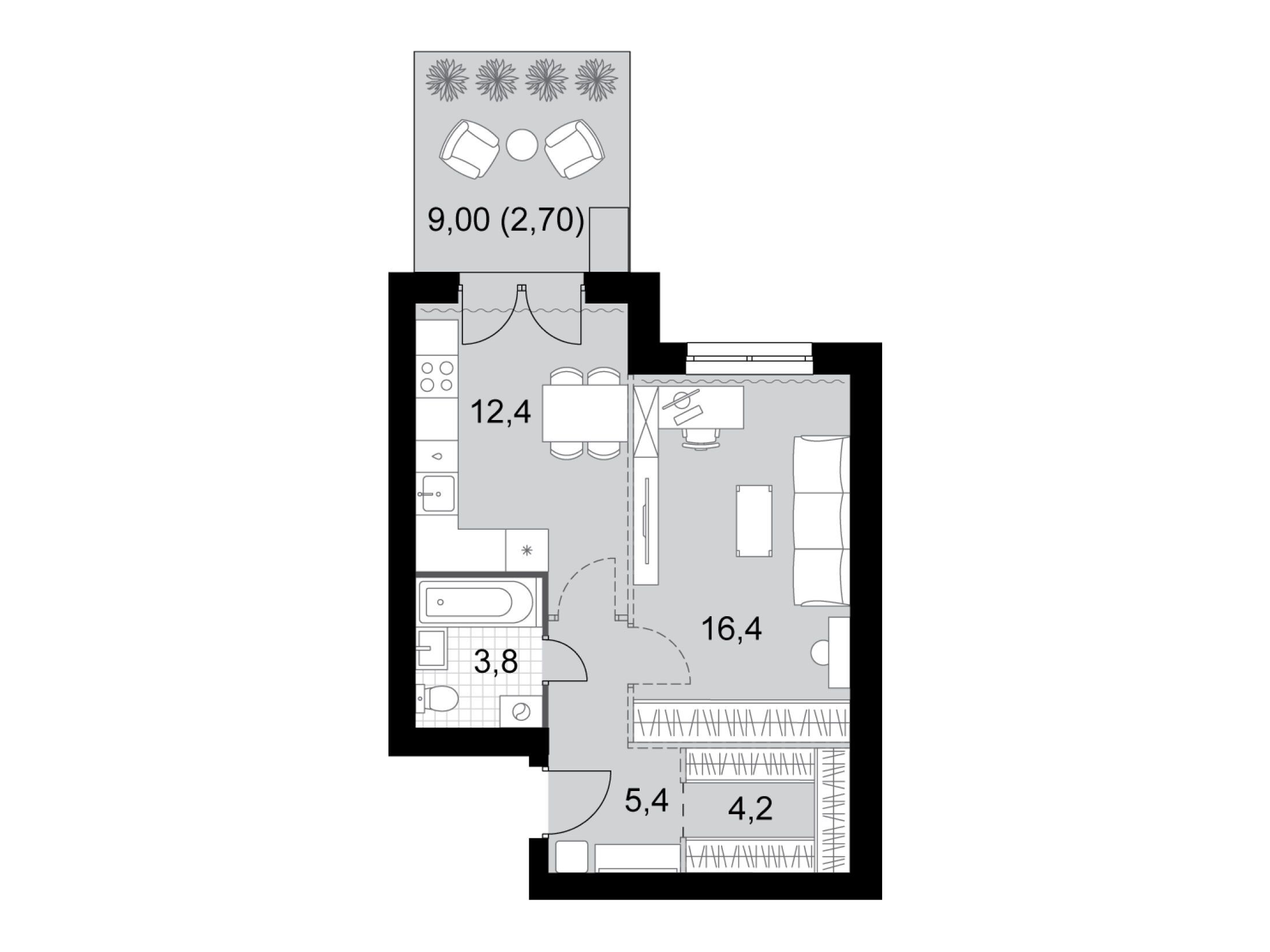 Планировка: 1-комн. квартира 44.90 м² в новостройке Дубровицы клаб
