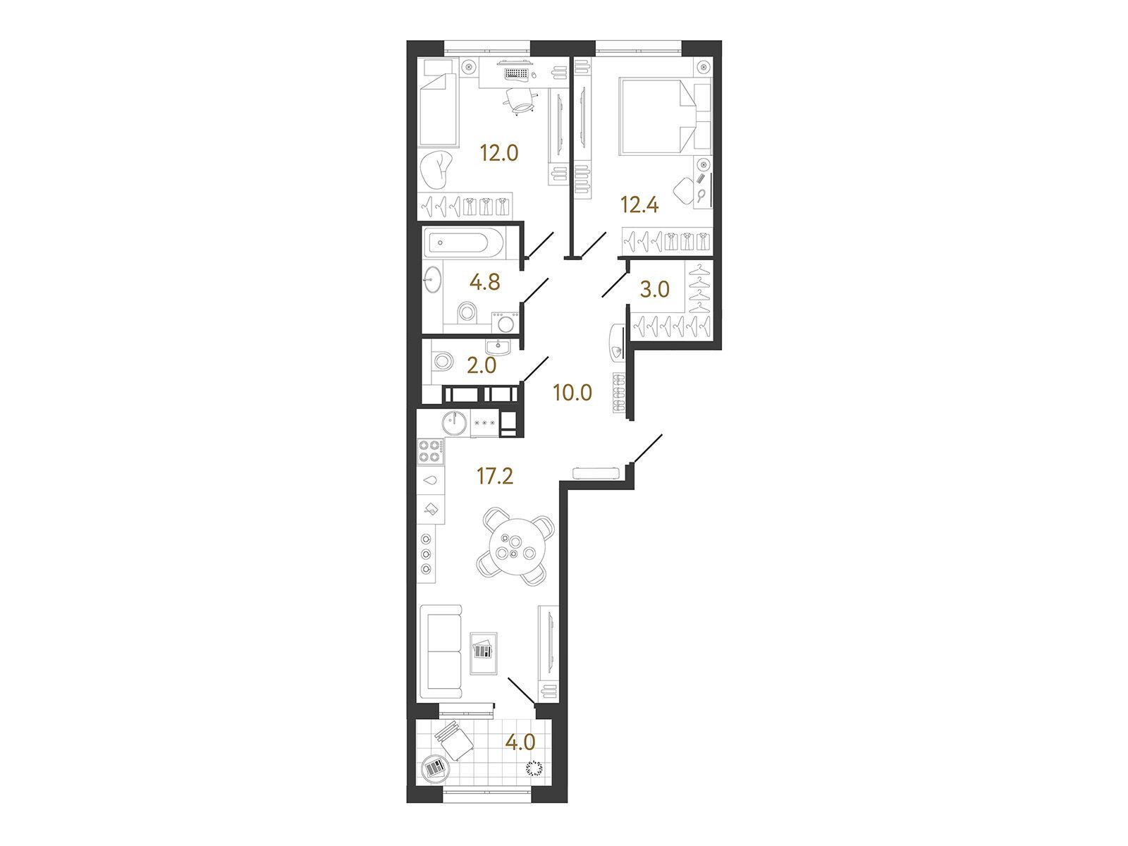 Планировка: 2-комн. квартира 61.40 м² в новостройке Струны
