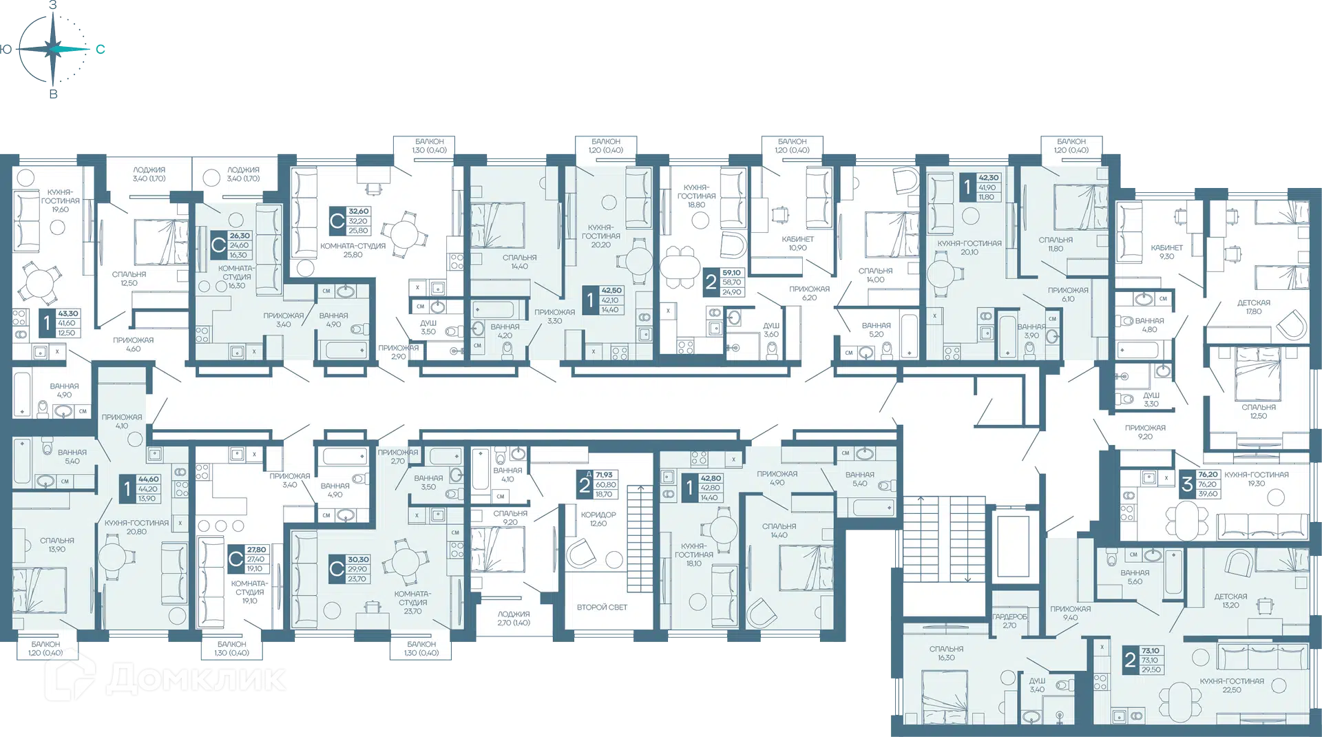 Планировка: Студия 31.25 м² в новостройке Иначе в Молодежном