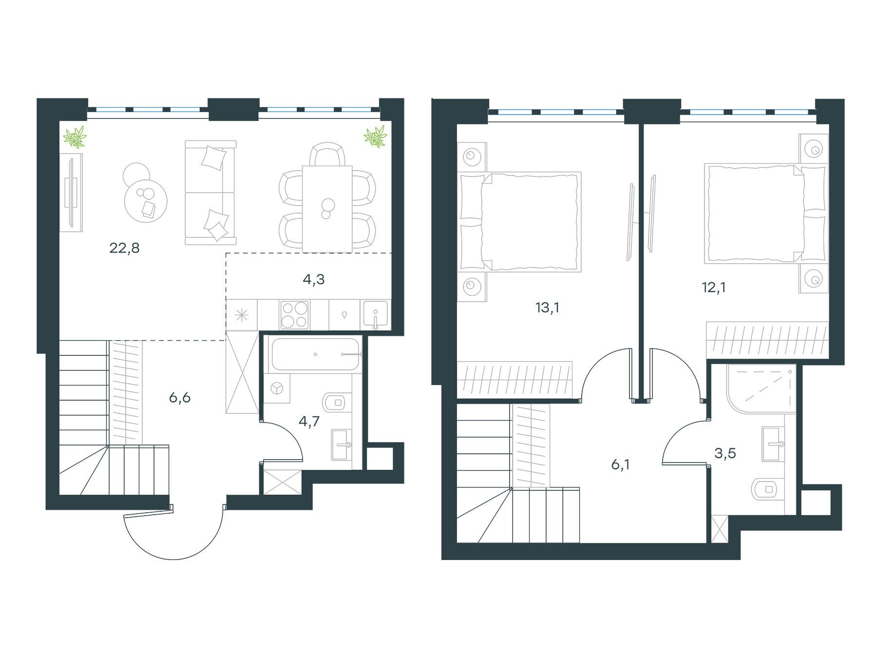Планировка: 3-комн. квартира 73.20 м² в новостройке Левел Южнопортовая