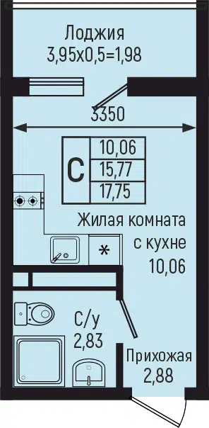 Планировка: Студия 17.75 м² в новостройке Ботаника Хилс
