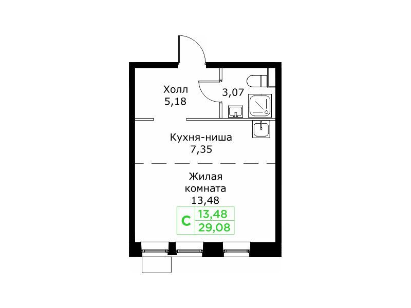 Планировка: Студия 29.08 м² в новостройке ЖК КИТ 2