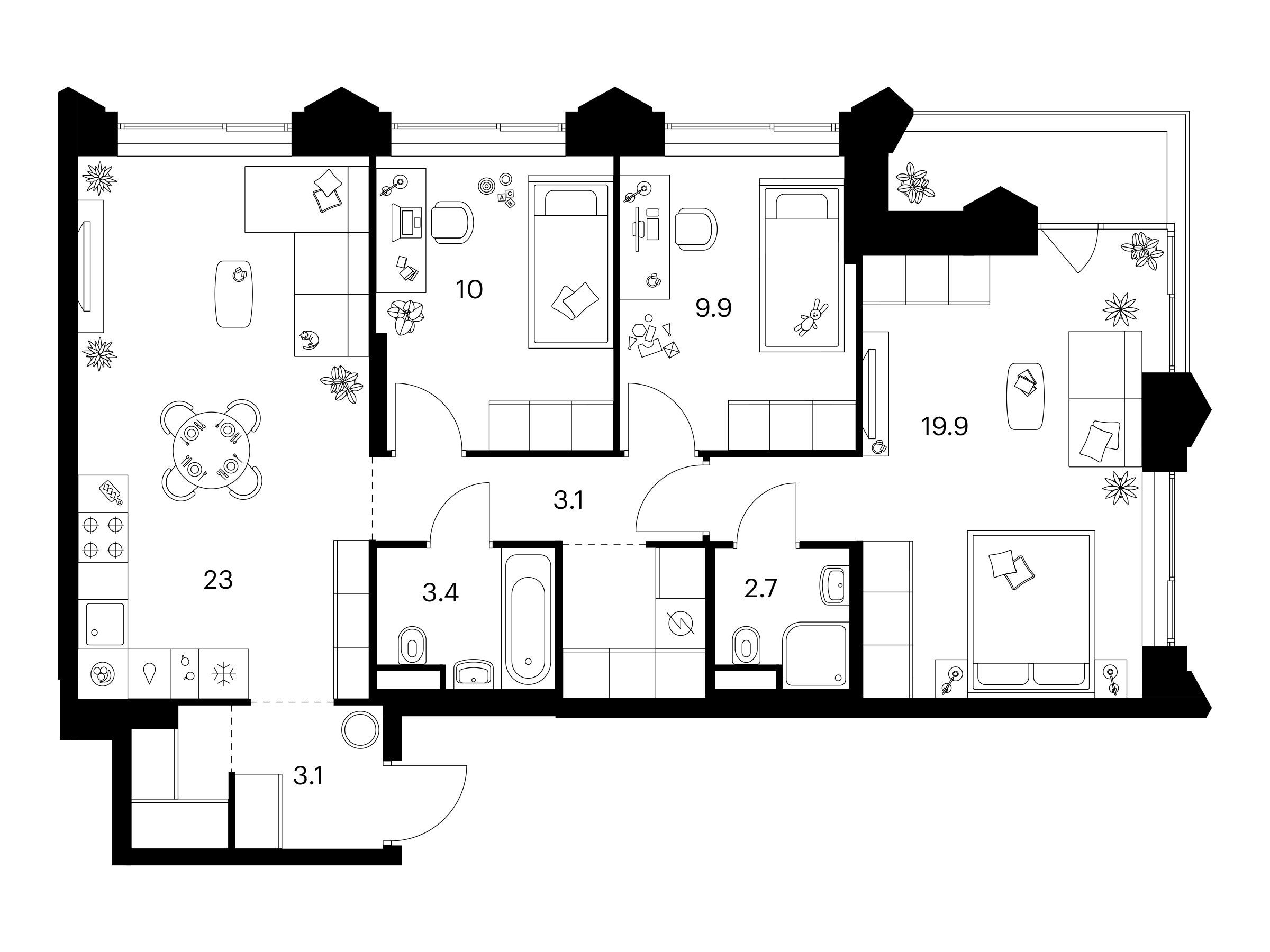 Планировка: 3-комн. квартира 82.30 м² в новостройке Матвеевский парк