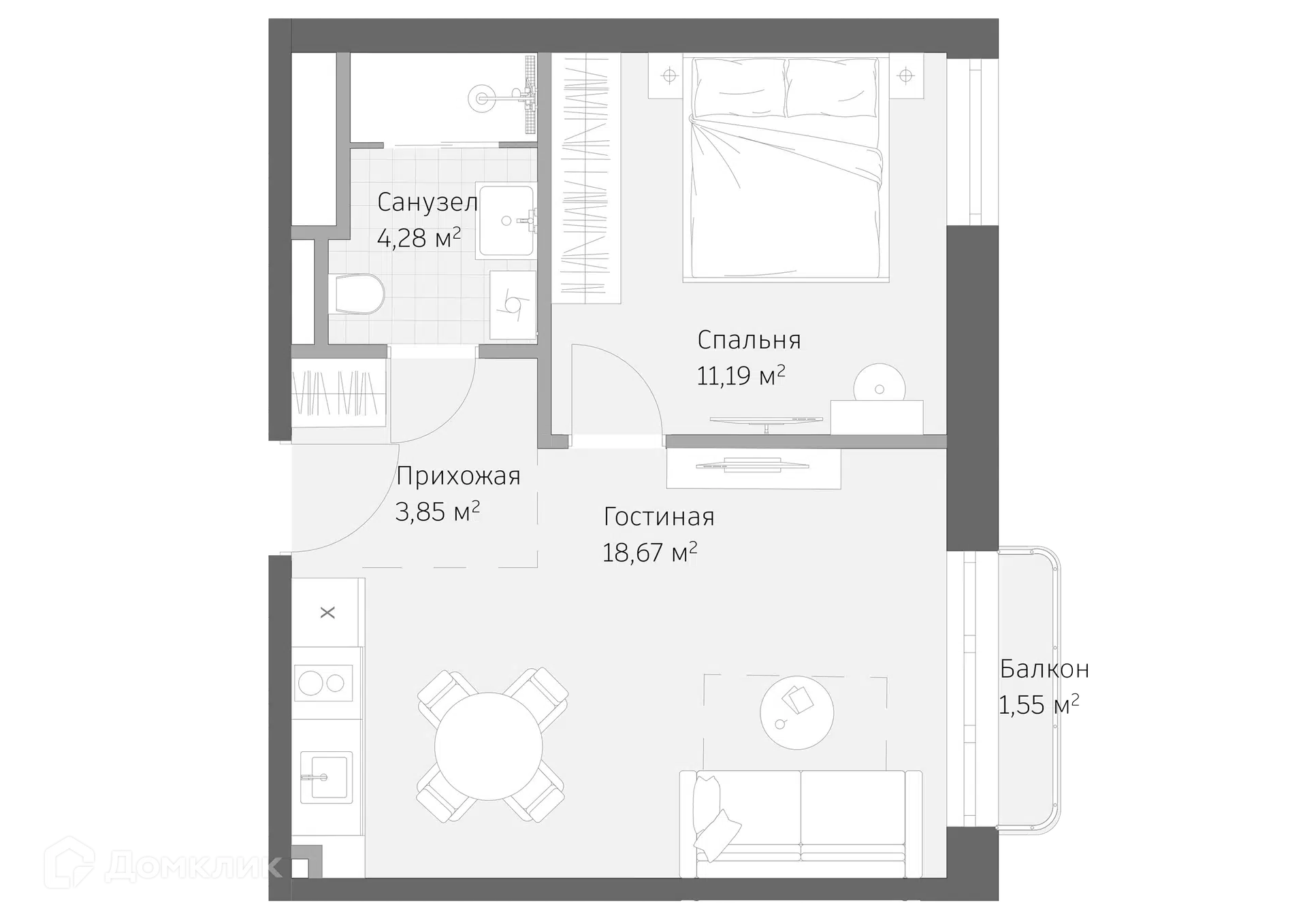 Планировка: 2-комн. квартира 39.54 м² в новостройке Реликт