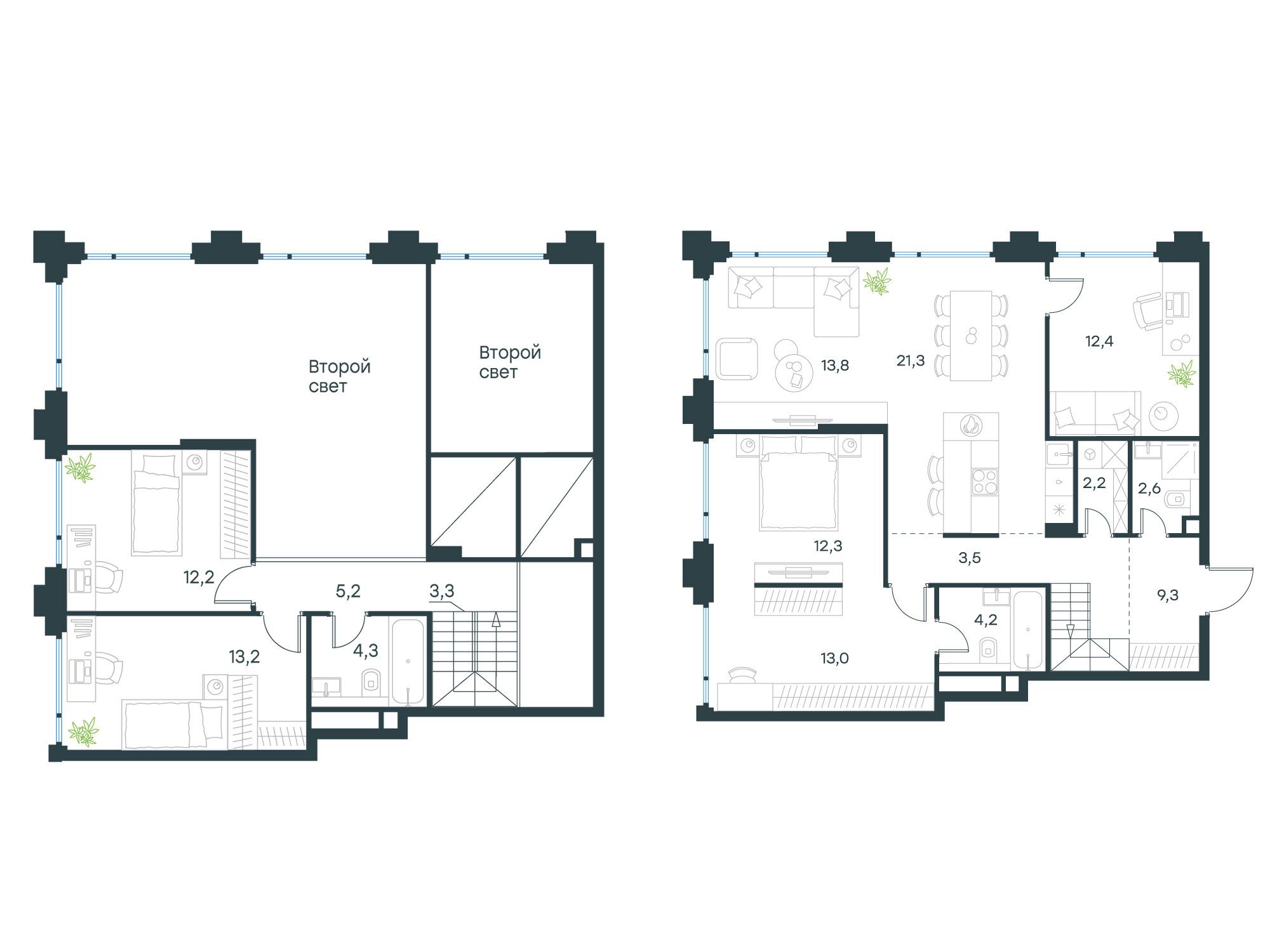 Планировка: 4-комн. квартира 132.80 м² в новостройке ЖК Левел Бауманская