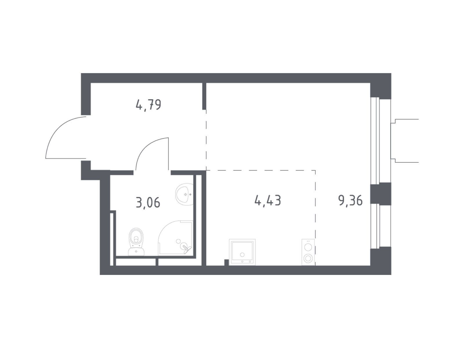 Планировка: Студия 21.10 м² в новостройке Томилино Парк