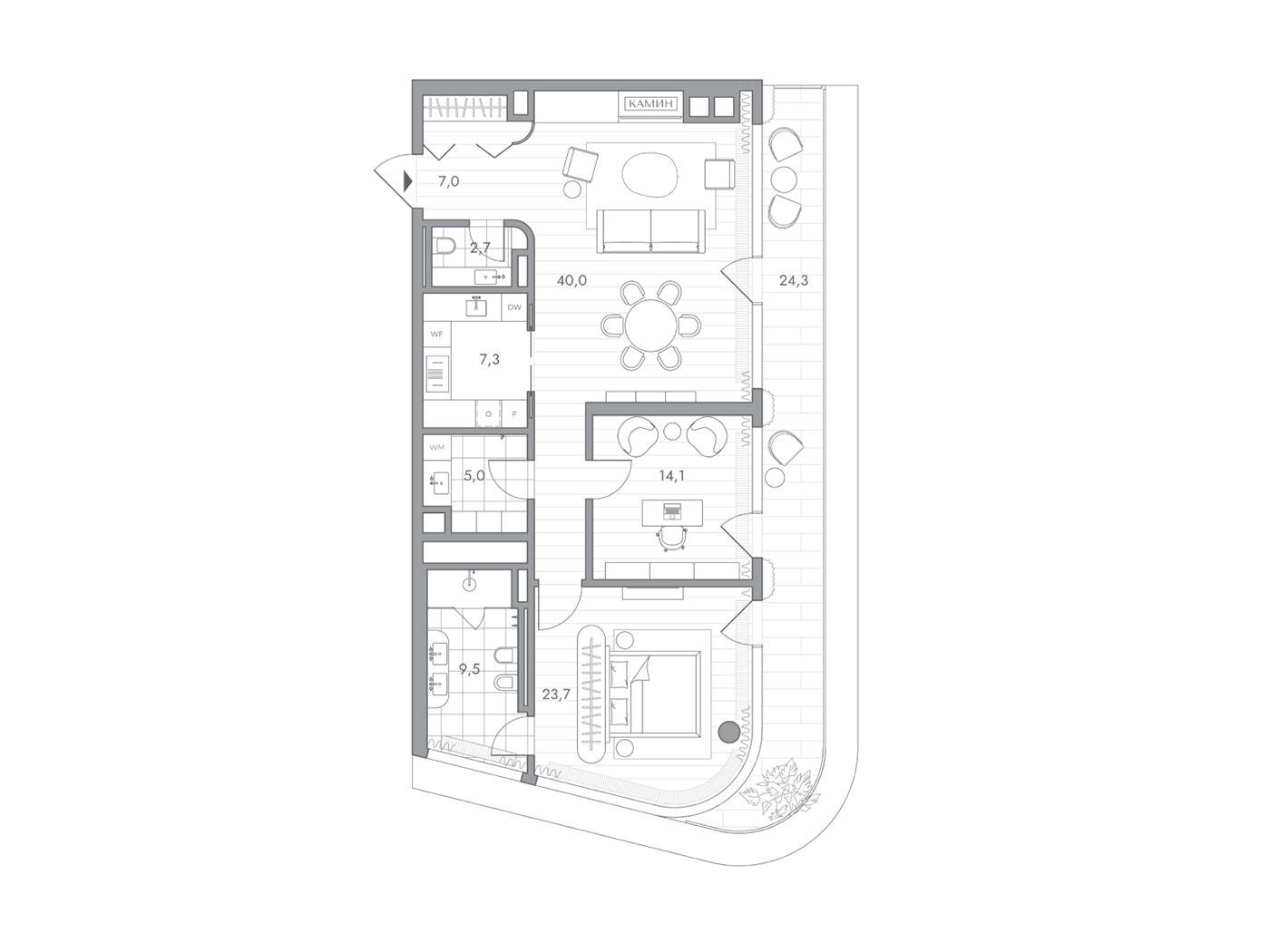 Планировка: 2-комн. квартира 116.60 м² в новостройке Фантом