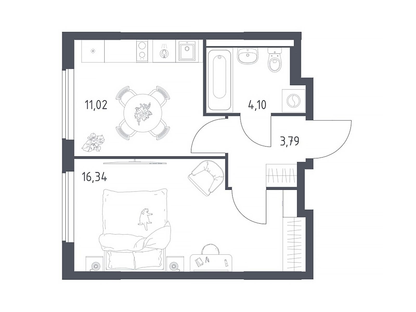 Планировка: 1-комн. квартира 35.25 м² в новостройке Горки Парк