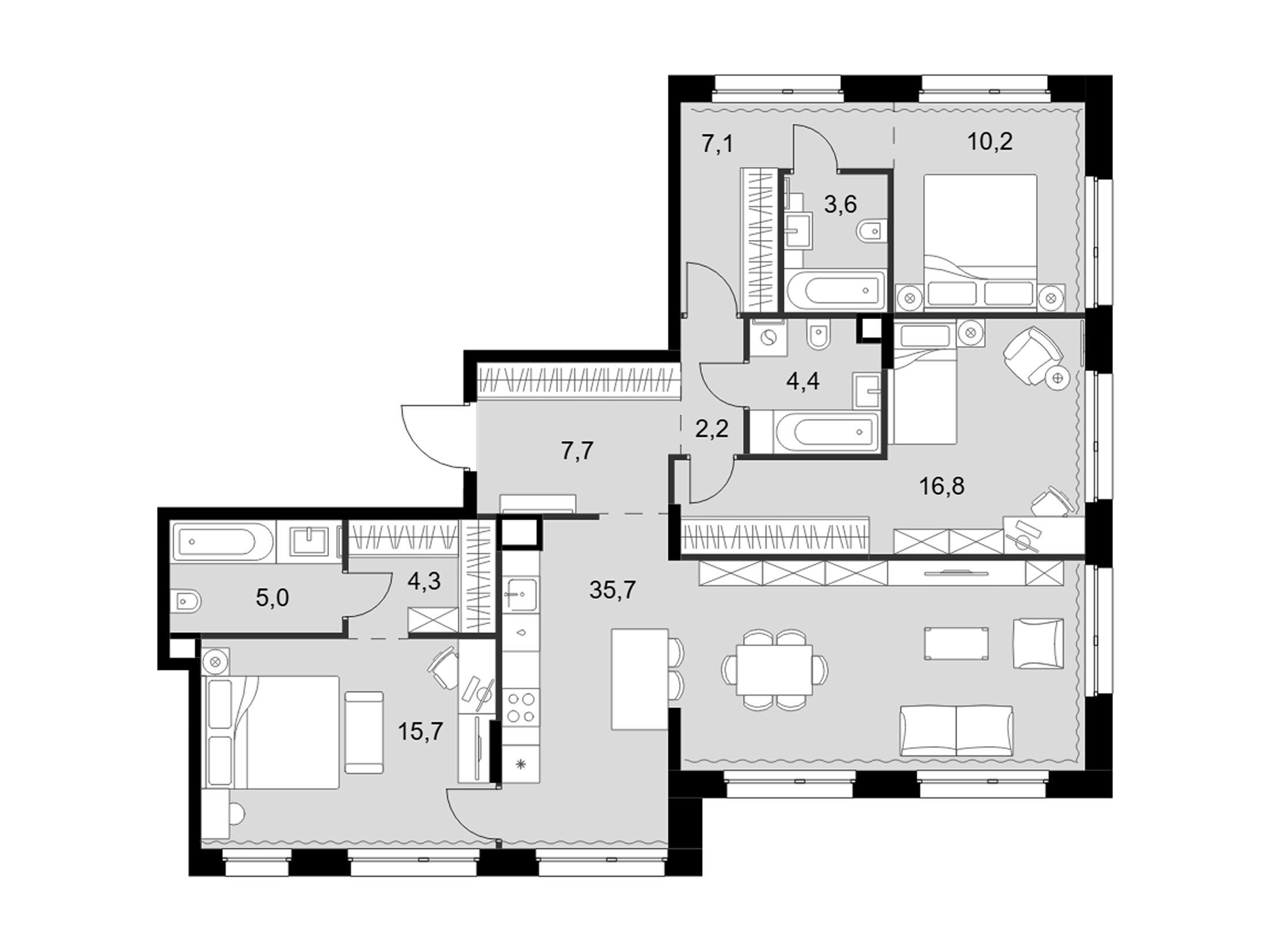 Планировка: 4-комн. квартира 112.70 м² в новостройке ЖК Симоновский вал