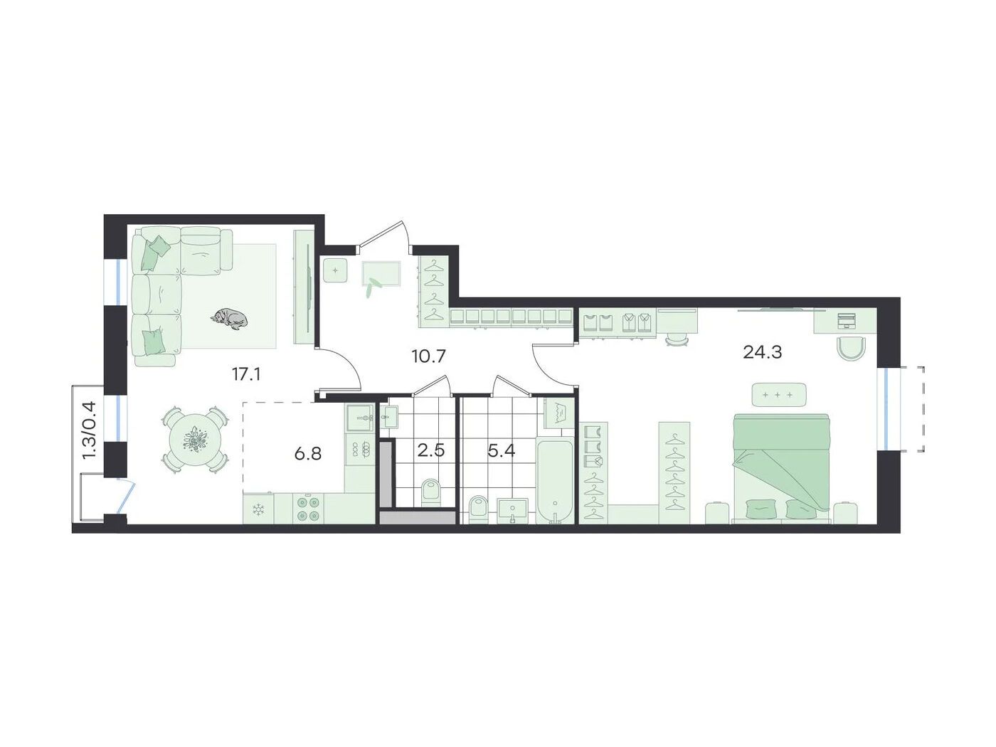 Планировка: 3-комн. квартира 67.20 м² в новостройке Джи Три Театральный