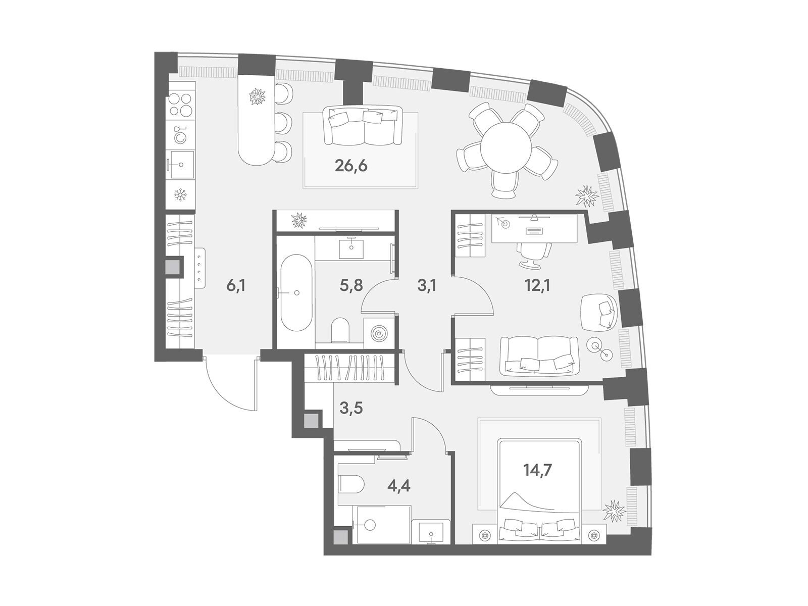 Планировка: 2-комн. квартира 76.30 м² в новостройке Энигмия