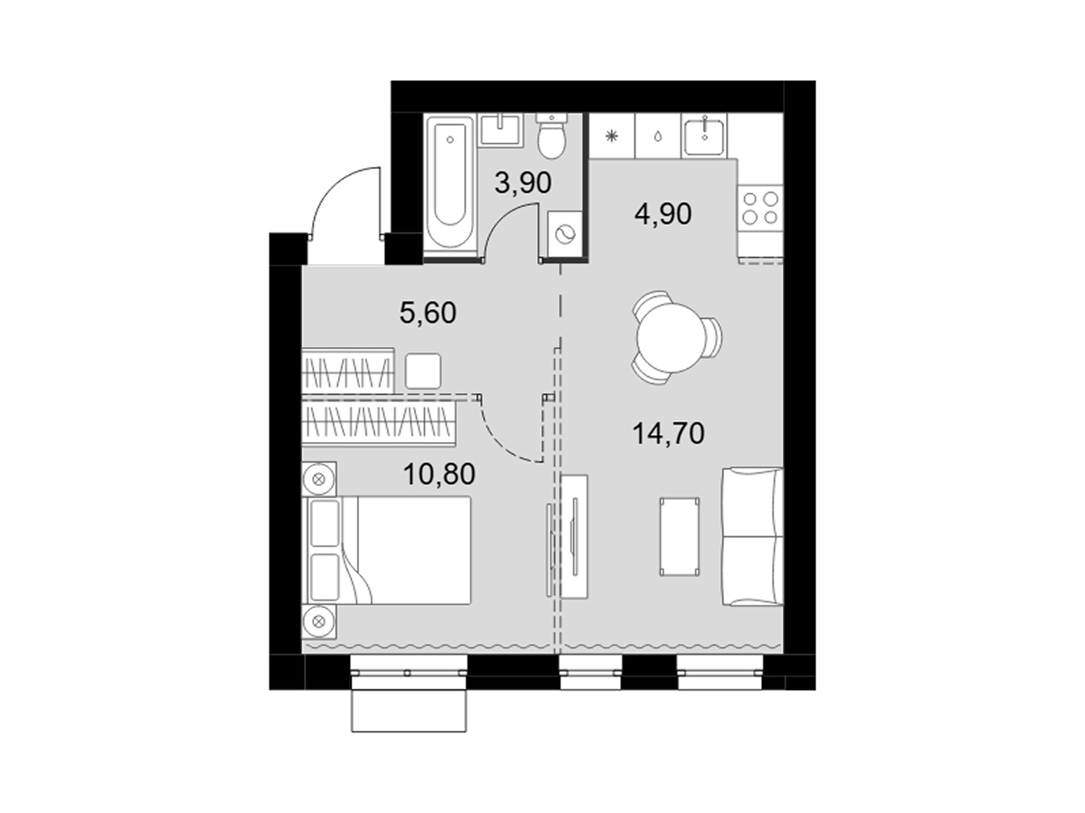 Планировка: 2-комн. квартира 39.90 м² в новостройке Апрелевка Клаб