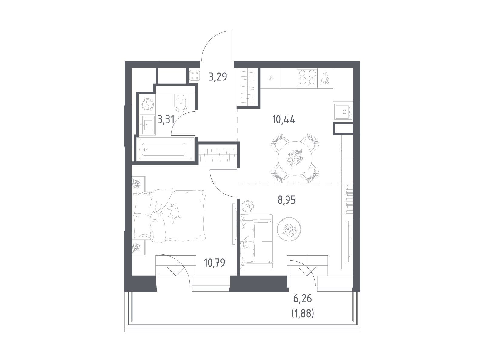Планировка: 1-комн. квартира 38.66 м² в новостройке Верейская 41