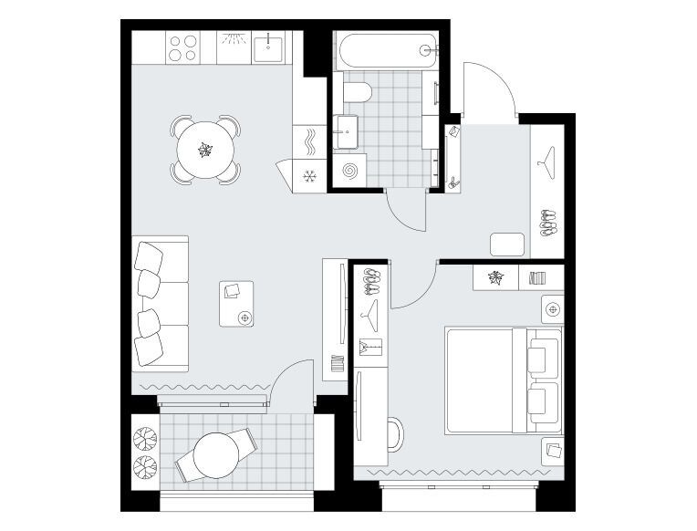 Планировка: 1-комн. квартира 51.40 м² в новостройке Хольм