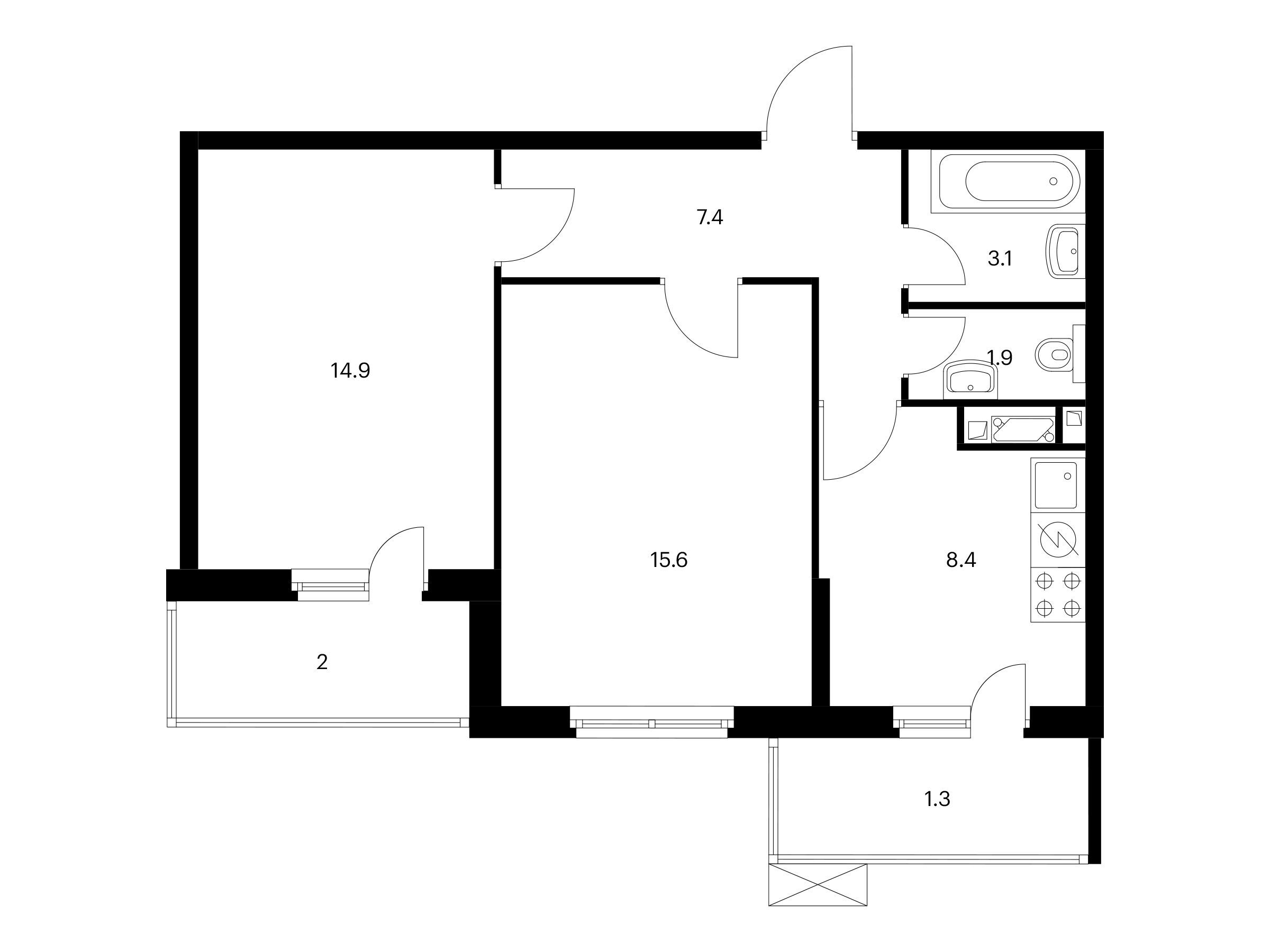 Планировка: 2-комн. квартира 54.60 м² в новостройке Митинский лес