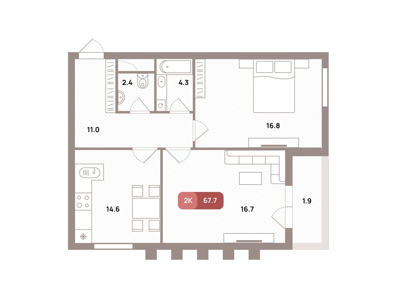 Планировка: 2-комн. квартира 67.70 м² в новостройке ЖК Проспект 39