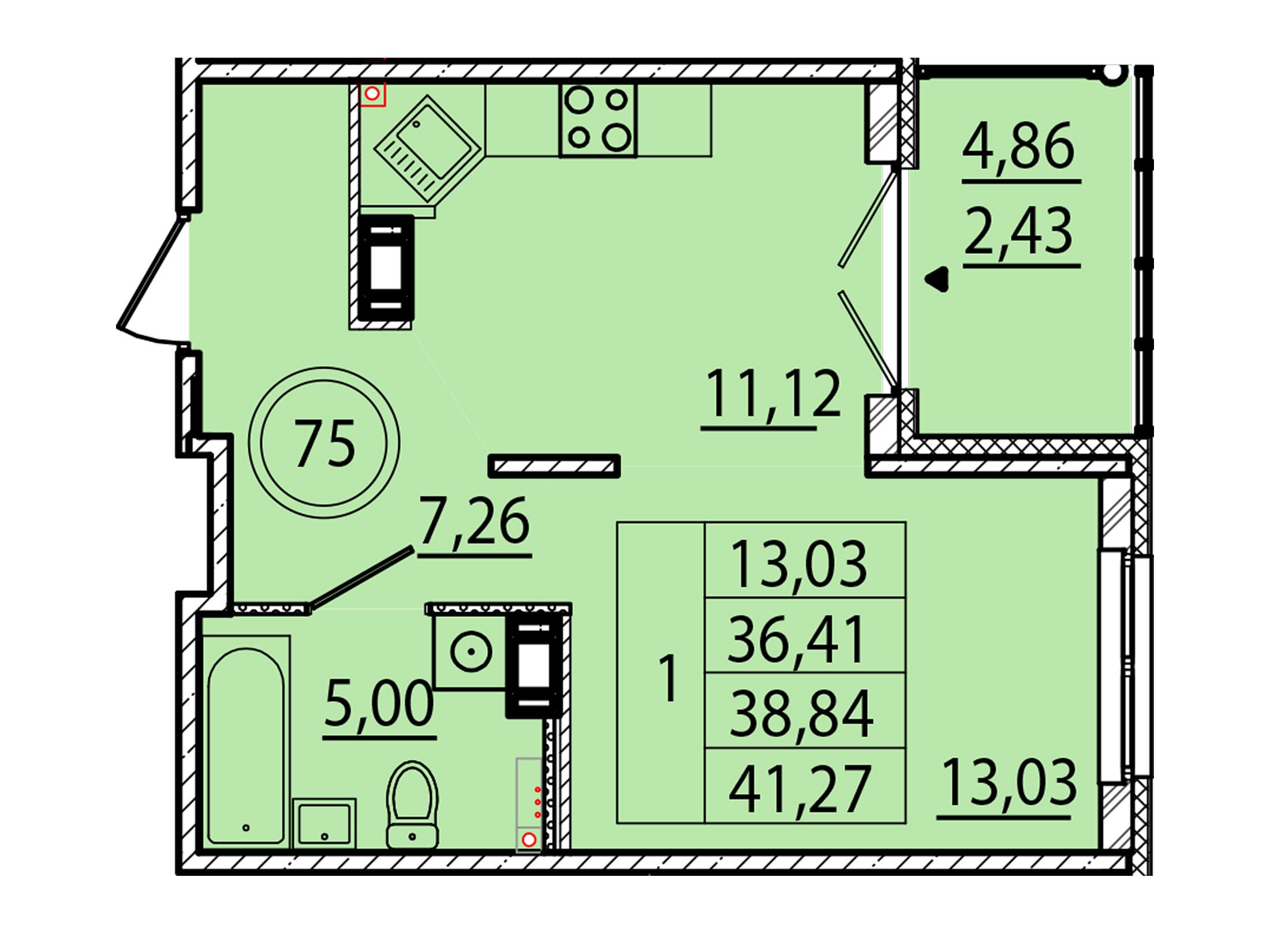 Планировка: 1-комн. квартира 36.41 м² в новостройке Образцовый квартал 15