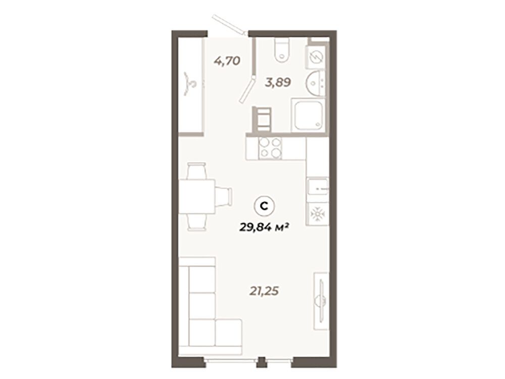 Планировка: Студия 29.84 м² в новостройке Знатный