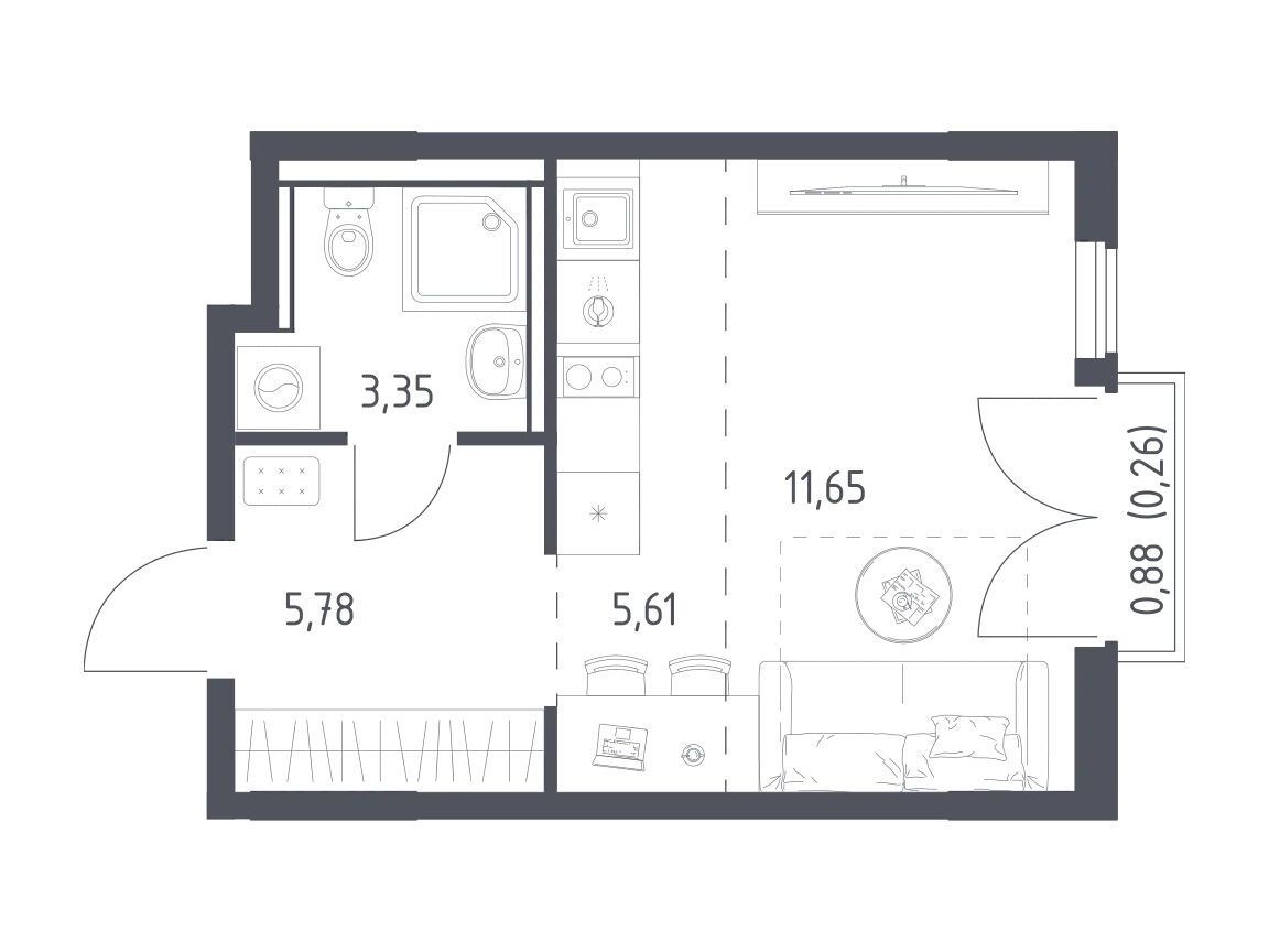 Планировка: 1-комн. квартира 26.65 м² в новостройке Егорово Парк