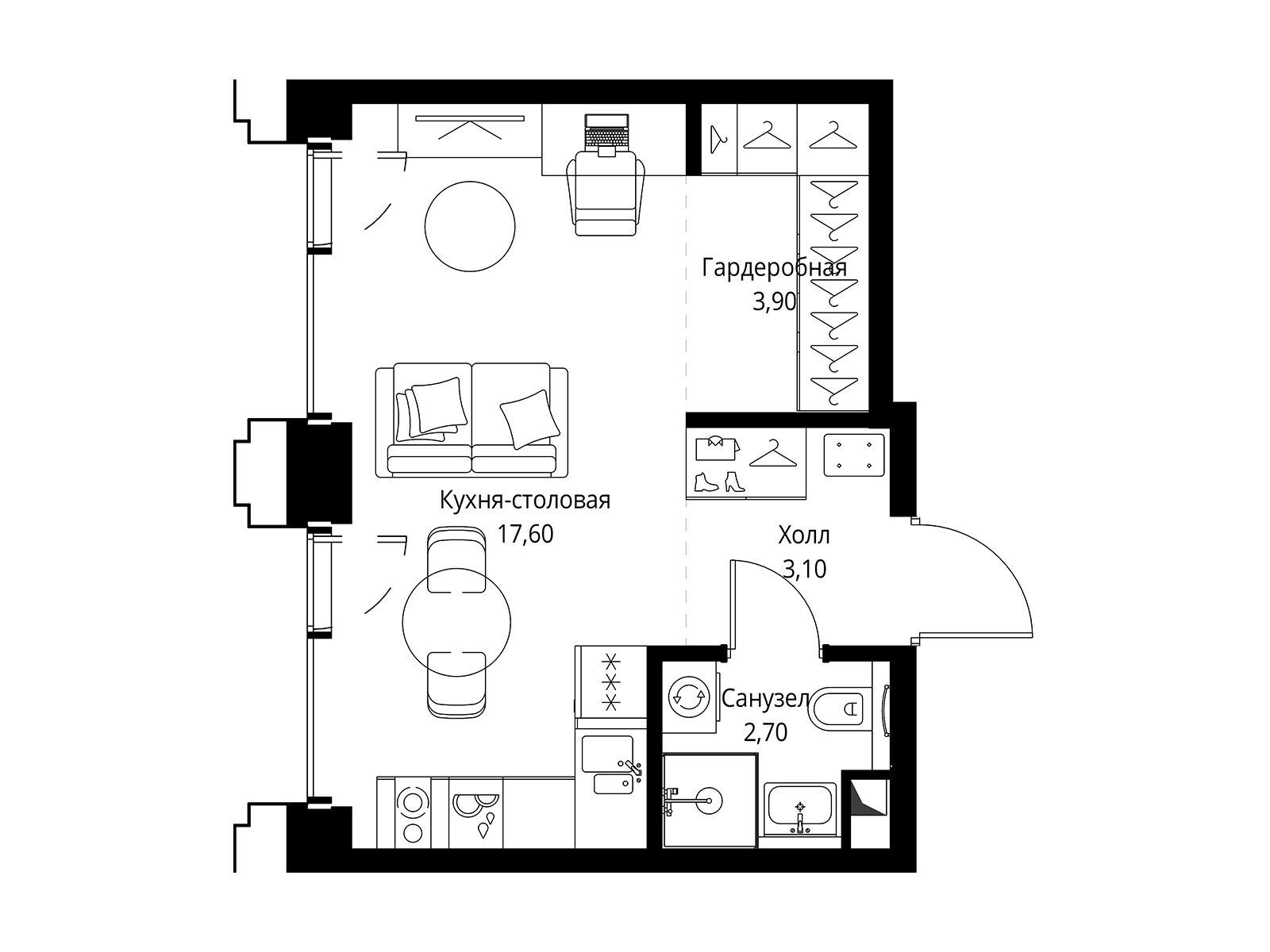 Планировка: Студия 27.60 м² в новостройке Сет